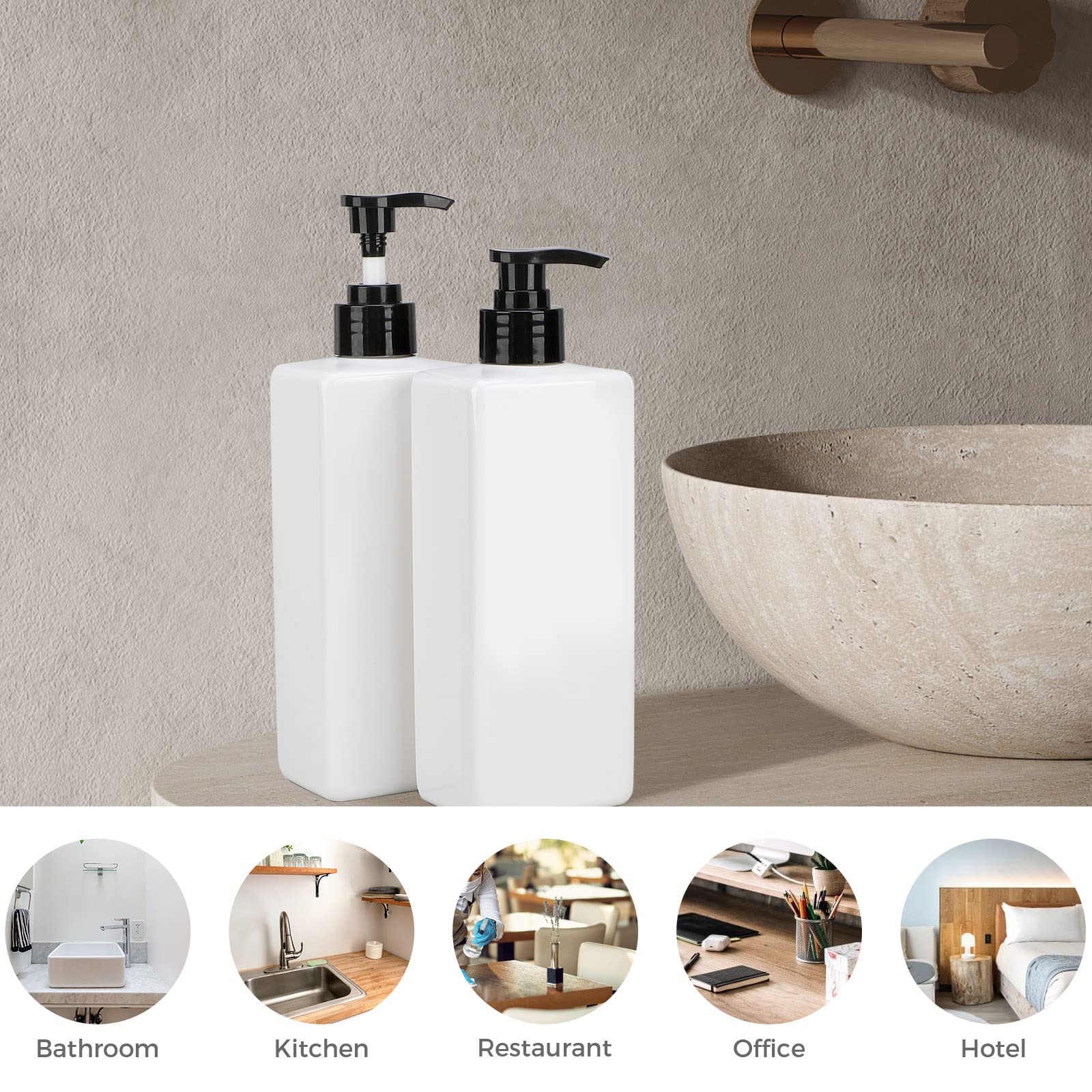 Suream 3Pack Empty Plastic Bottles With Pump, 16.9Oz Refillable Shampoo Bottles For Shower, Lotion Press Dispenser, White Counte