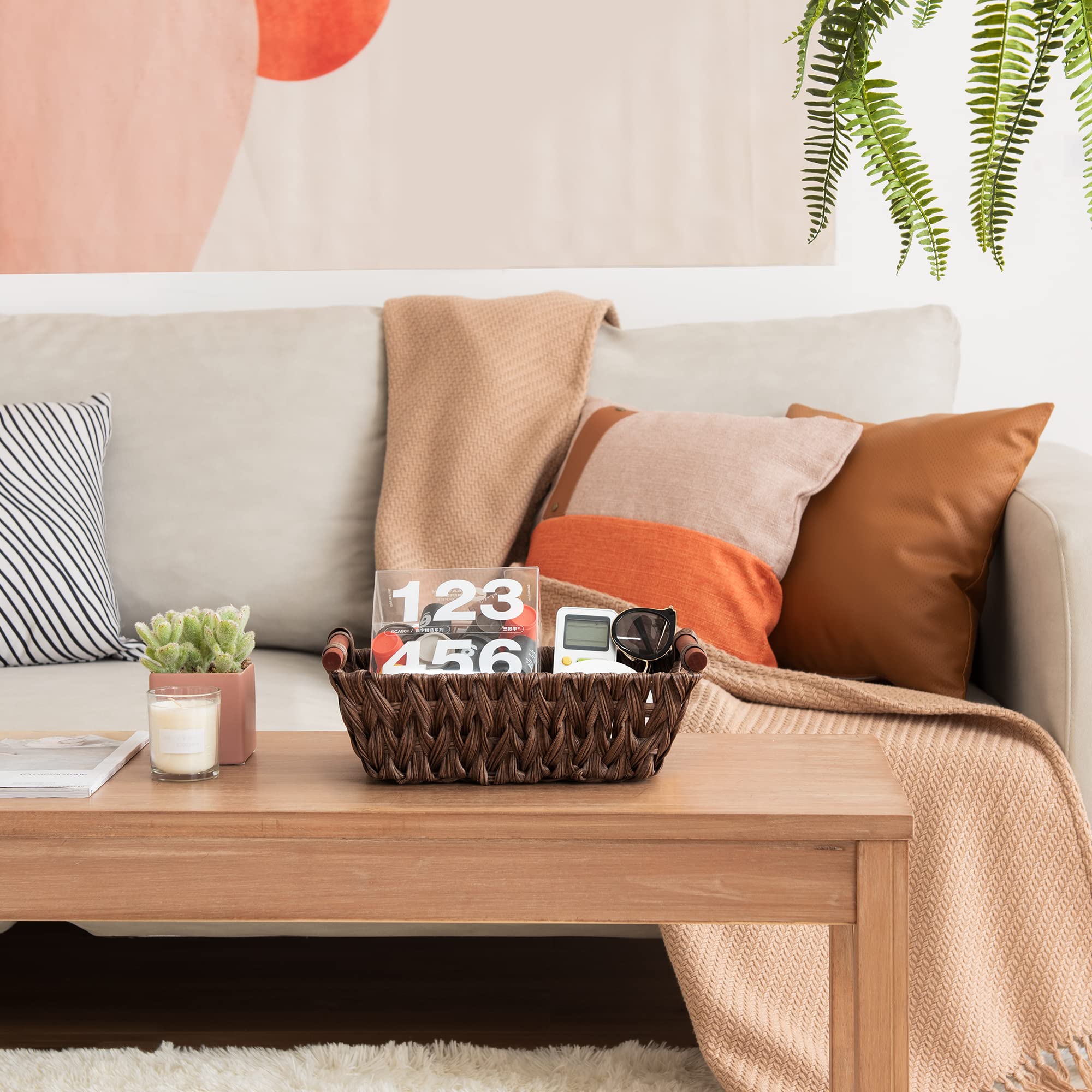 Granny Says Wicker Storage Baskets, Waterproof Wicker Basket With Handles, Woven Storage Bins For Pantry, Brown, 2-Pack