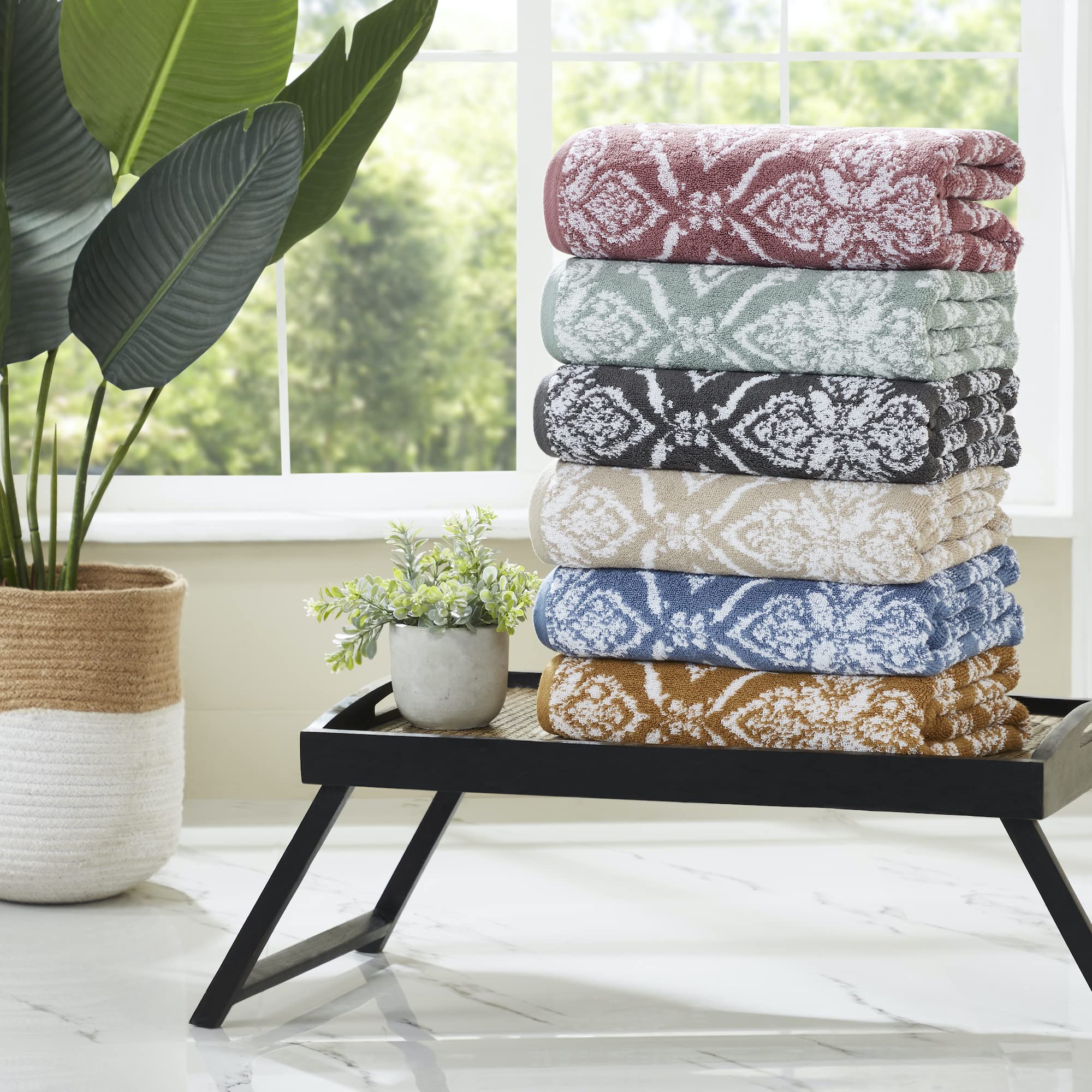 Modern Threads Amaris 6-Piece Reversible Yarn Dyed Jacquard Towel Set - Bath Towels, Hand Towels, & Washcloths - Super Absorbent