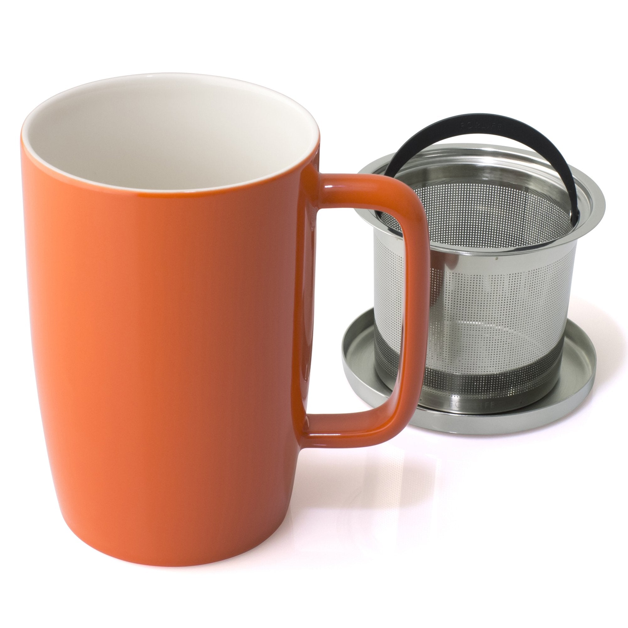 Forlife Dew Glossy Finish Brew-In-Mug With Basket Infuser & ''Mirror'' Stainless Lid 18 Oz., Carrot