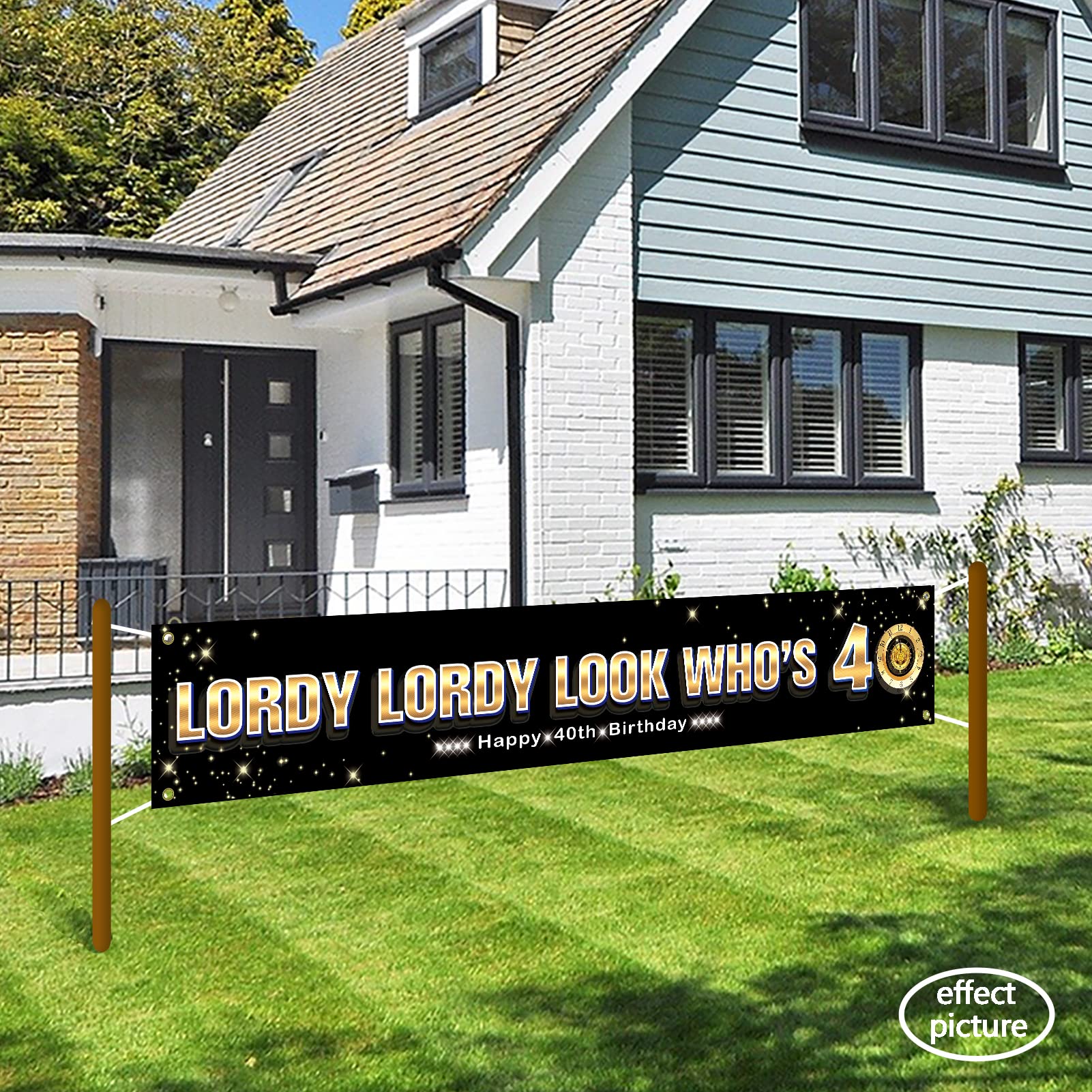 Ushinemi Lordy Lordy Look Who'S 40 Decorations, Large Funny Forty Birthday Banner For Men Women, Happy 40Th Birthday Party Decor