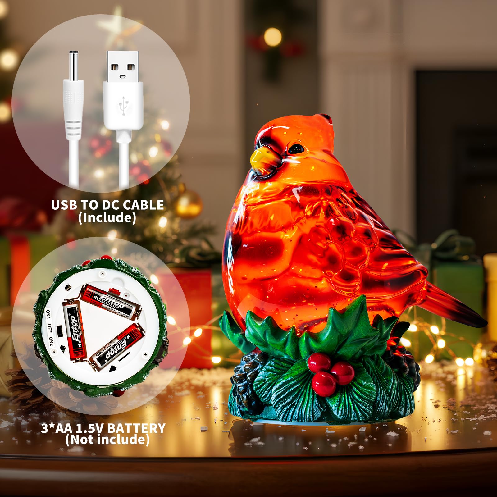 Christmas Snow Globes Cardinal Holly Music Water Lantern Holiday Decorations Gifts for Family Children or Friends