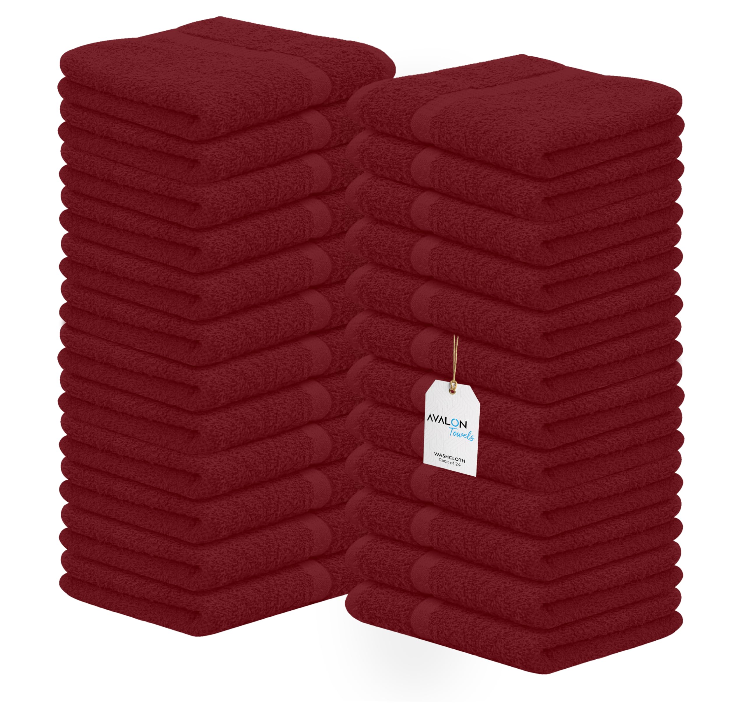 Avalon Cotton Washcloths - Pack of 24 12x12 Inches Size Premium Ring Spun Cotton  Reusable Multipurpose Towels Super Absorbent Soft Face Towels  Gym Towels  Hotel Spa Quality  (Crimson Red)