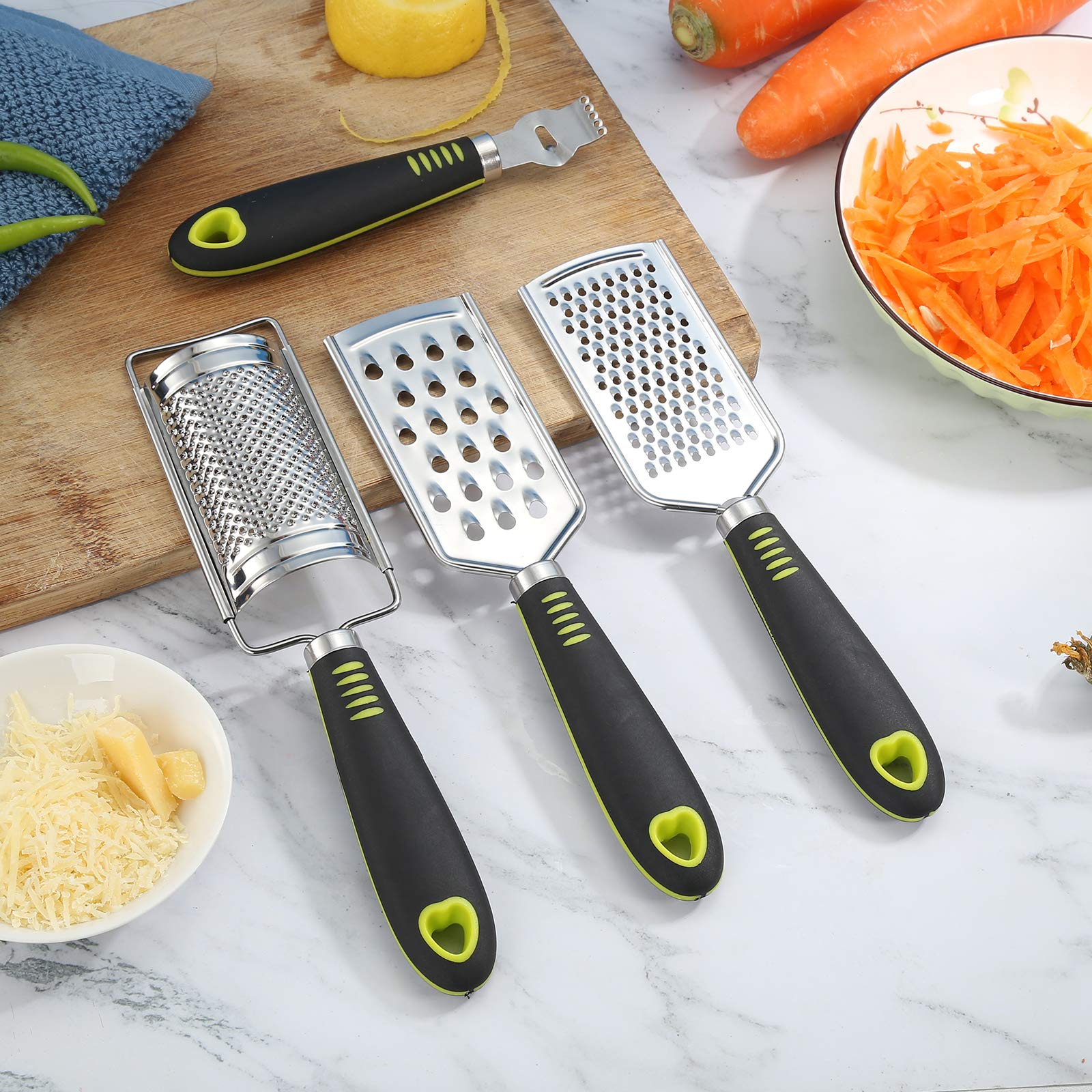 SUTINE Cheese Grater Set Lemon Zest Grater  Stainless Steel Kitchen Grater for Parmesan Cheese  Ginger  Garlic  Nutmeg  Fruits  Vegetables  Dishwasher Safe  Set of 5