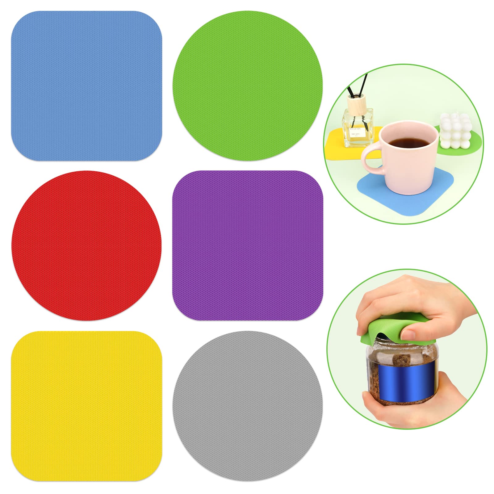 6Pcs Jar Opener Gripper Pads, Rubber Jar Grippers Multi-Function Kitchen Gadget Anti-Slip Coasters Bottle Lid Opener Jar Opener