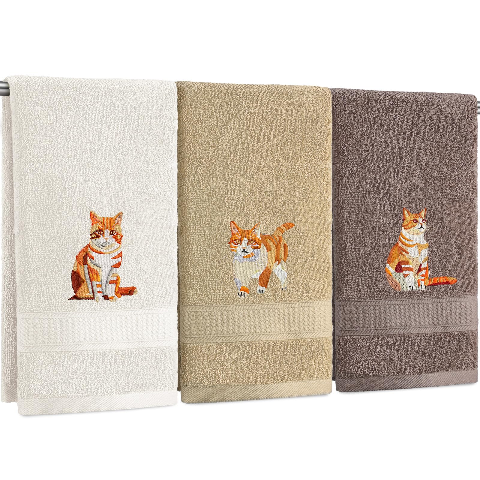 Hillsuren 3 Pcs Orange Cat Hand Towels Bathroom Sets Decor Cute Orange Cat Lover Gifts Funny Decorative Farmhouse 100% Cotton Em