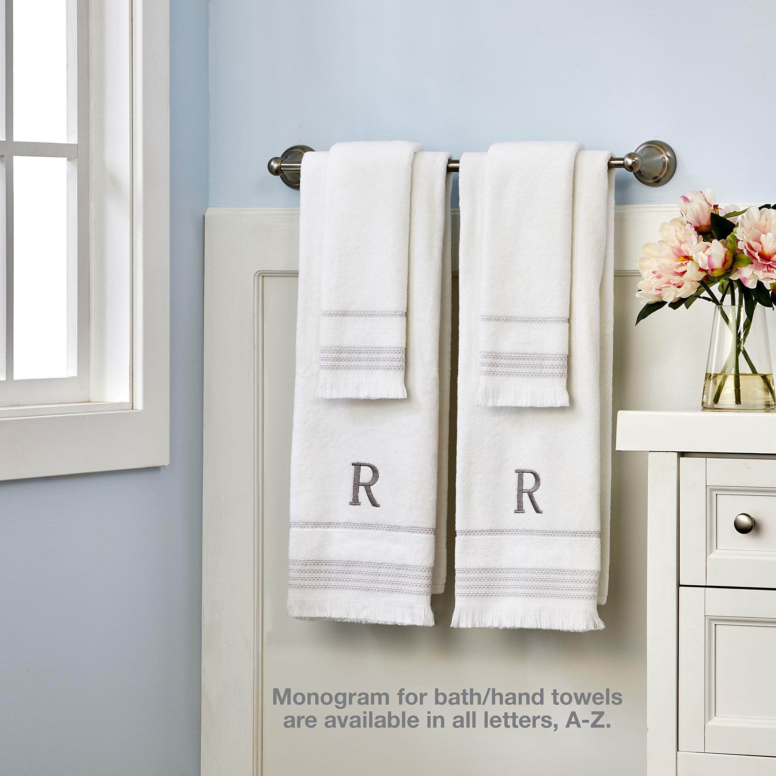 Skl Home Casual Monogram Hand Towel Set, I, 16X26, White 2 Count