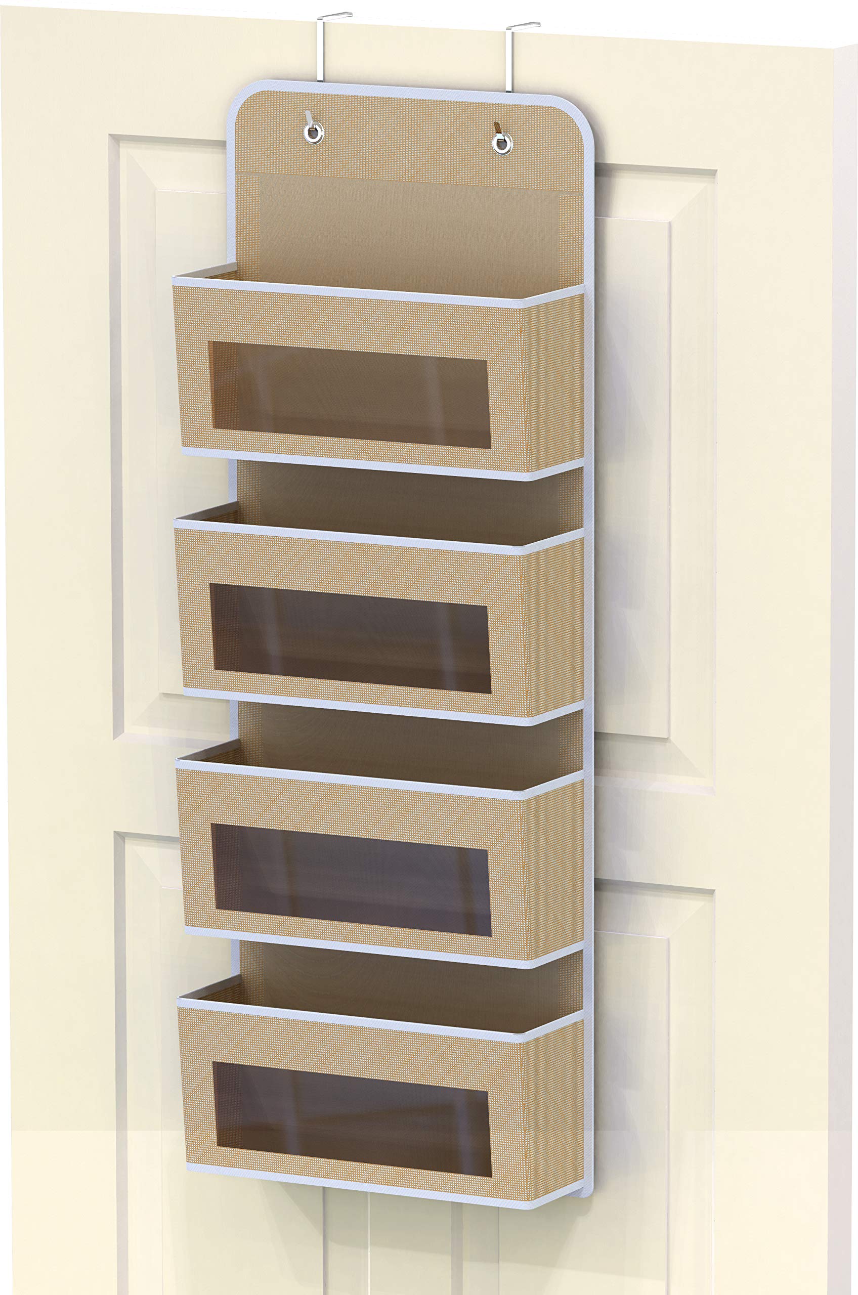 Simple Houseware Over Door/Wall Mount 4 Clear Window Pocket Organizer, Beige