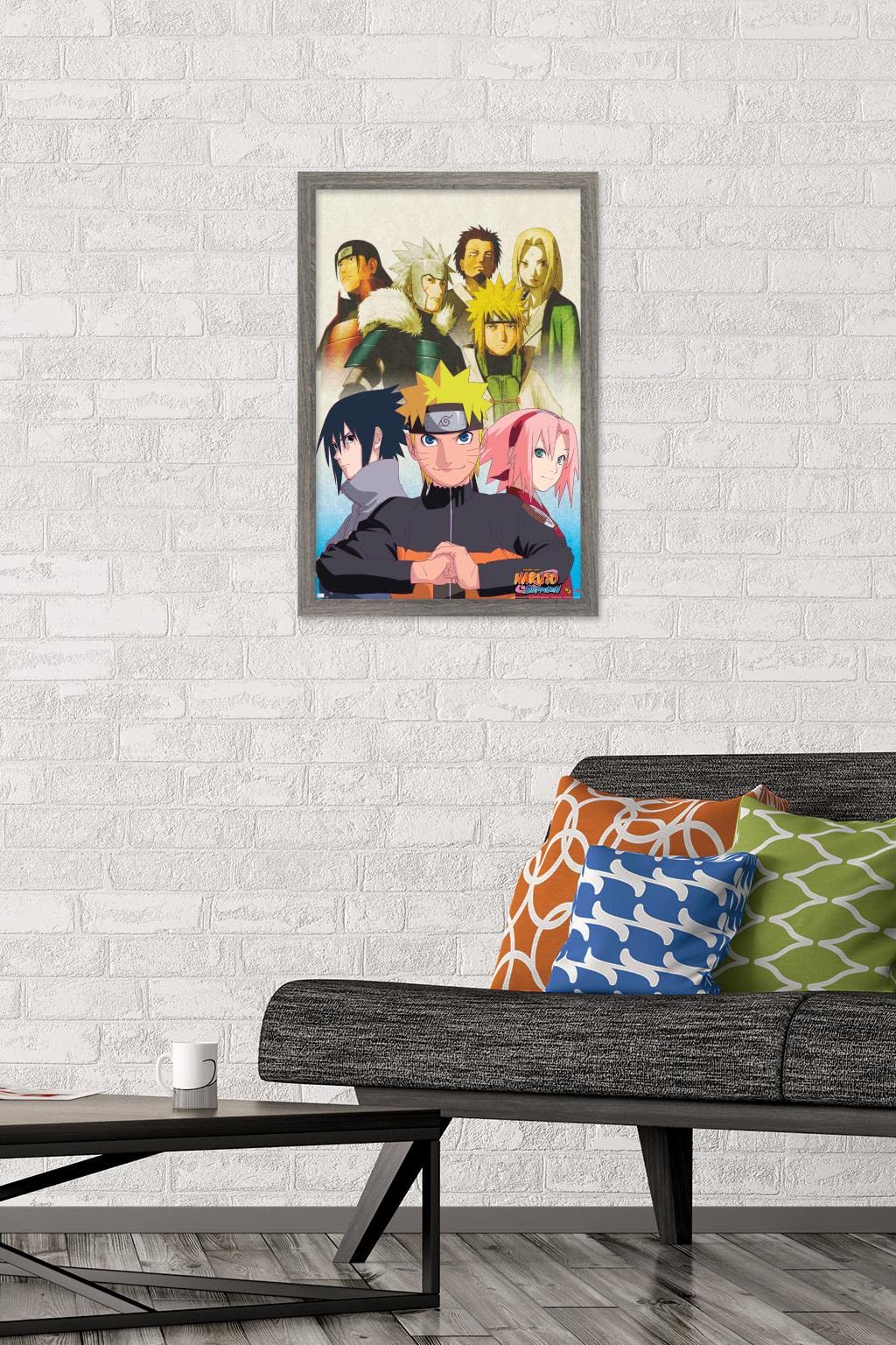Trends International Naruto Shippuden - Key Art Wall Poster, 14.725'' X 22.375'', Barnwood Framed Version