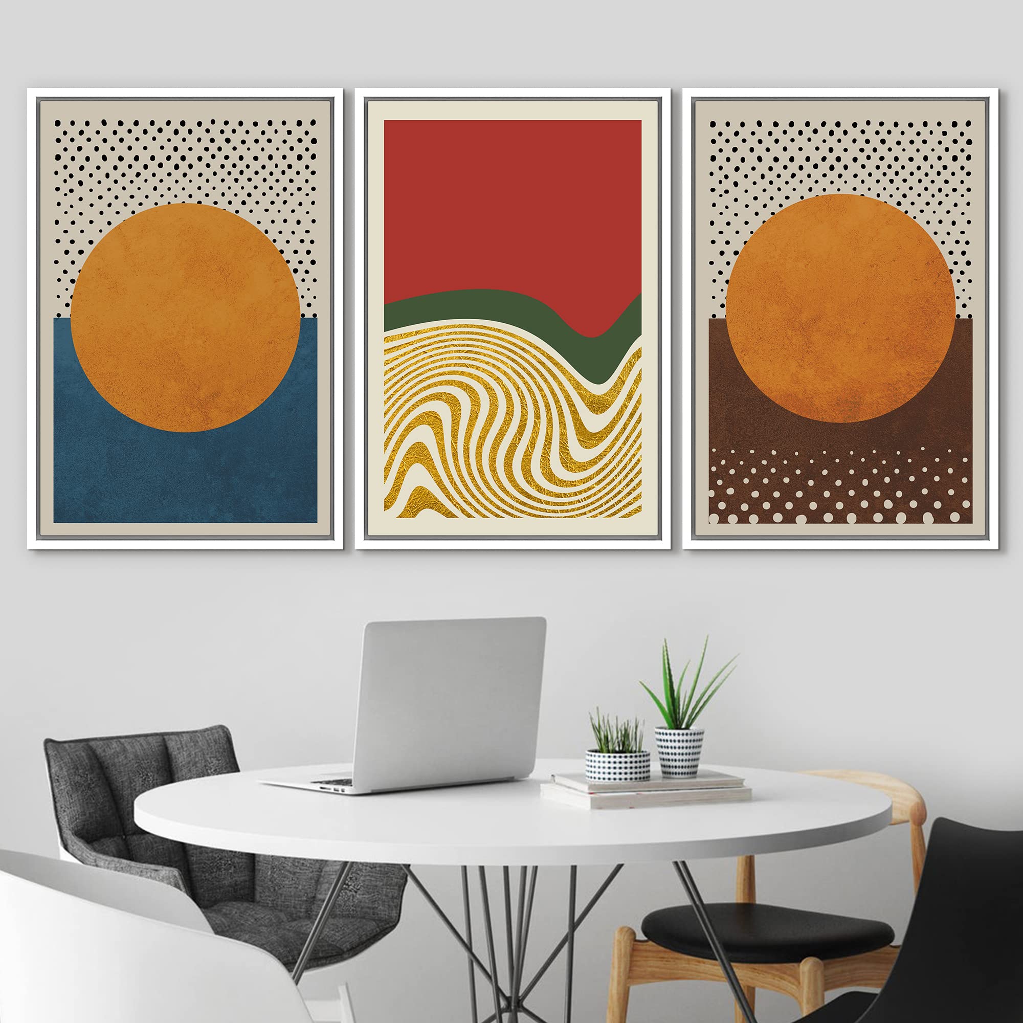 Idea4Wall Framed Canvas Print Wall Art Set Vibrant Retro Neon Color Block Landscapes Abstract Shapes Illustrations Minimalism Bo