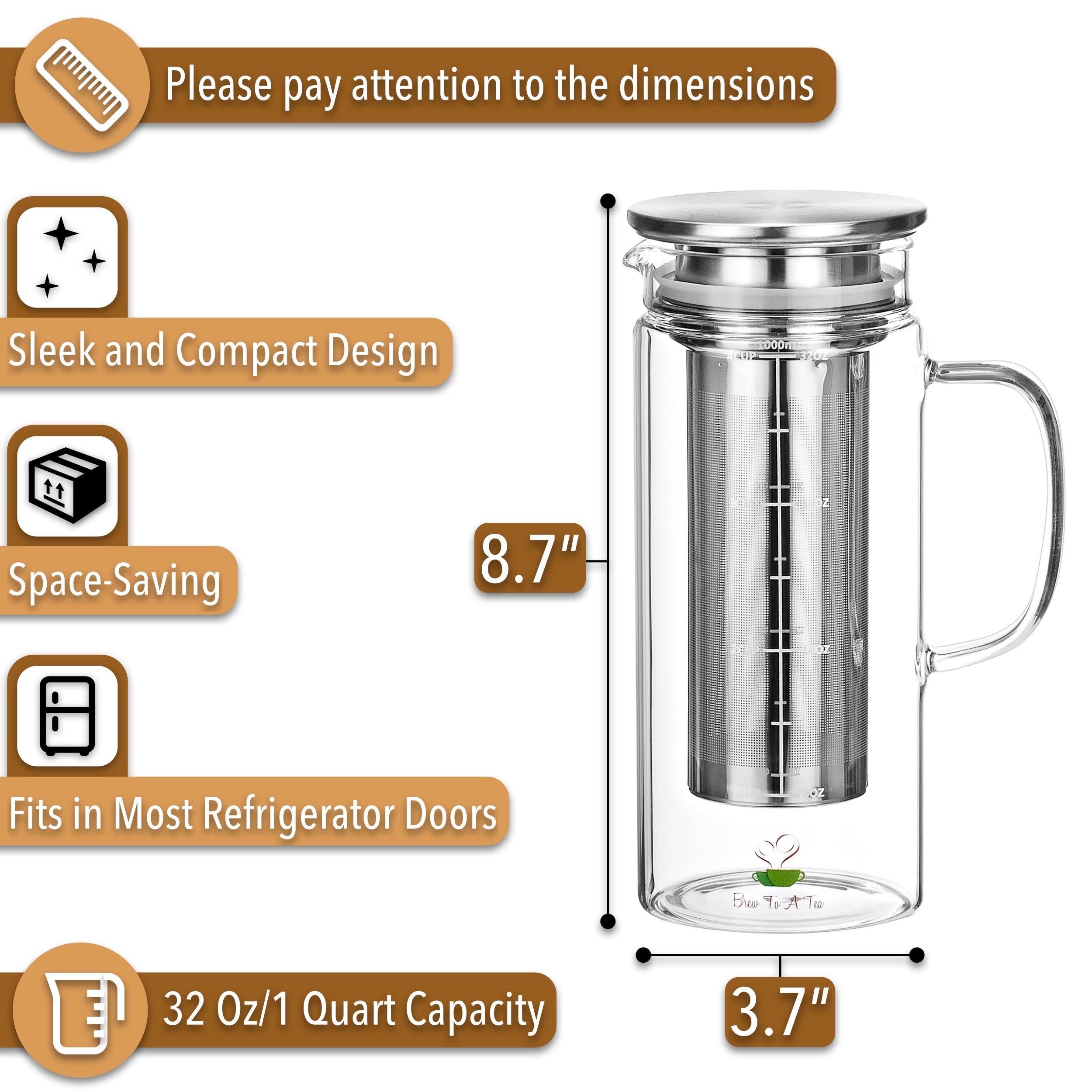 Btat- Cold Brew Coffee Maker, Iced Coffee Maker, 1 Quart, 32 Oz, Iced Tea Maker, Cold Brew Maker, Tea Pitcher, Coffee Accessorie