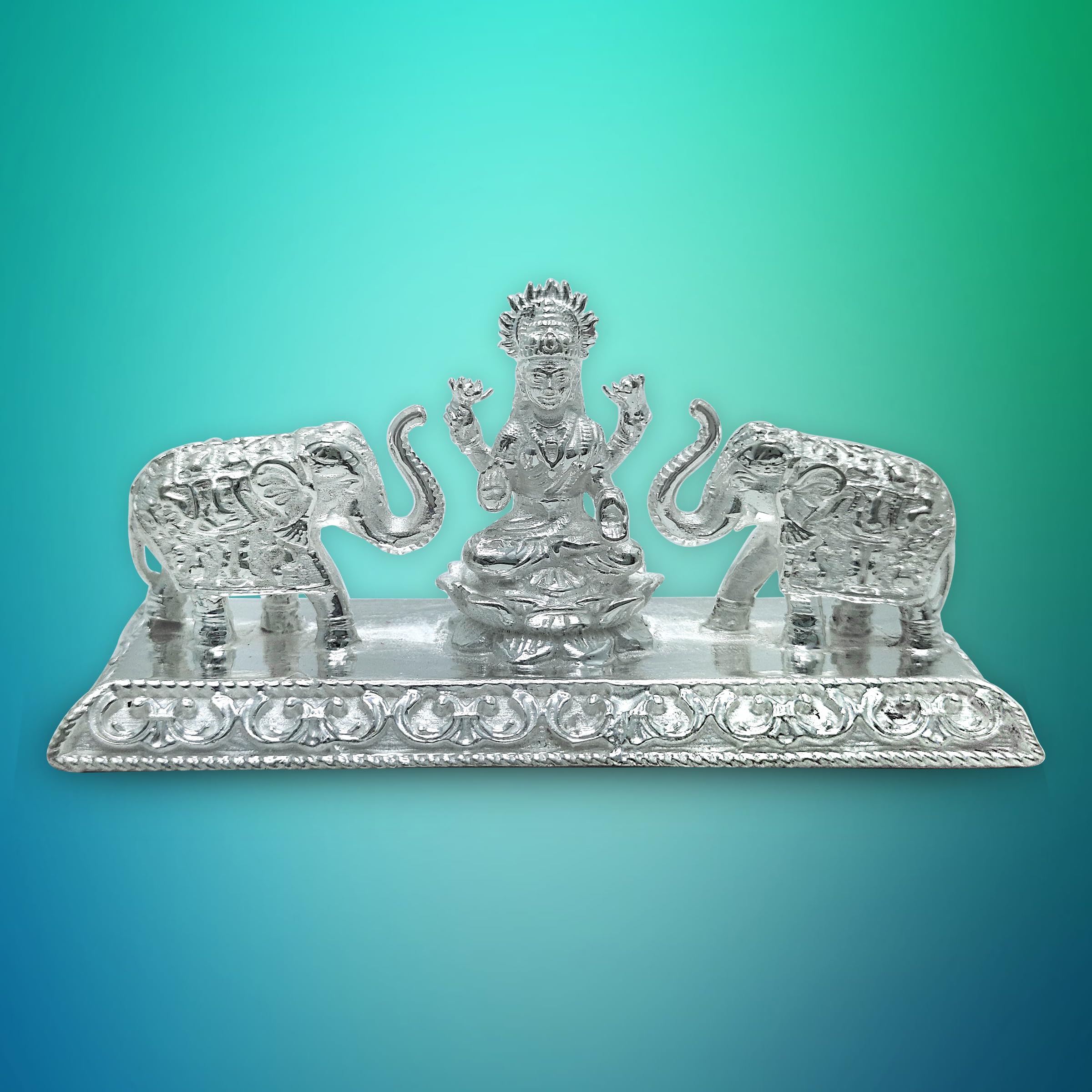Maa Silver Pure Silver Gaj Laxmi/Lakshmiji Bis Hallmarked Solid Idol/Murti On Lotus Kamal With Elephant At Each Sides Perfect Fo