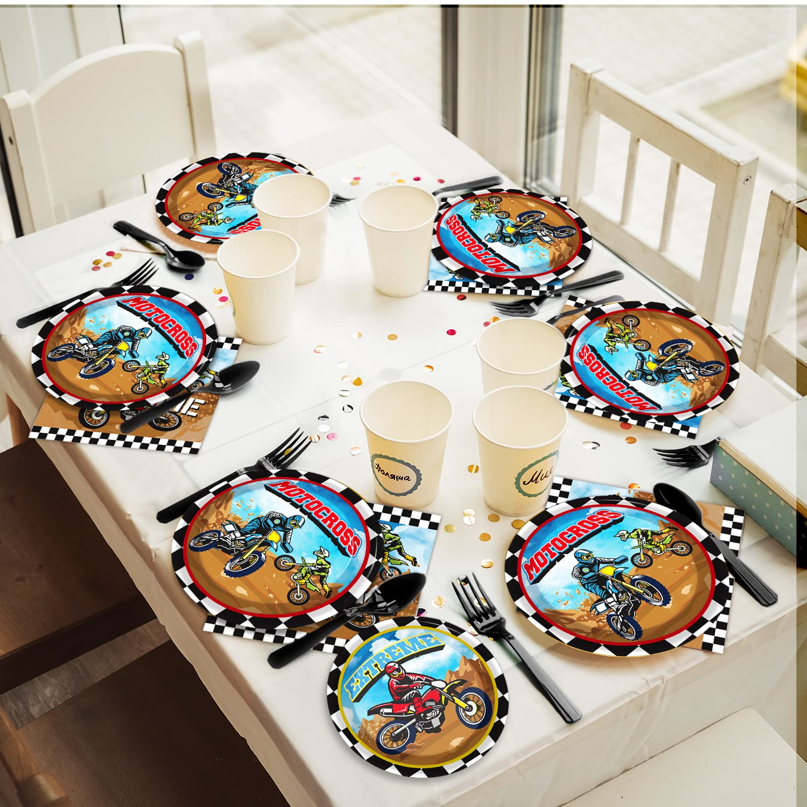 Gisgfim 24 Pcs Dirt Bike Paper Plates 7'' Disposable Dirt Bike Birthday Party Supplies Motorcycle Theme Dessert Plates Decoratio