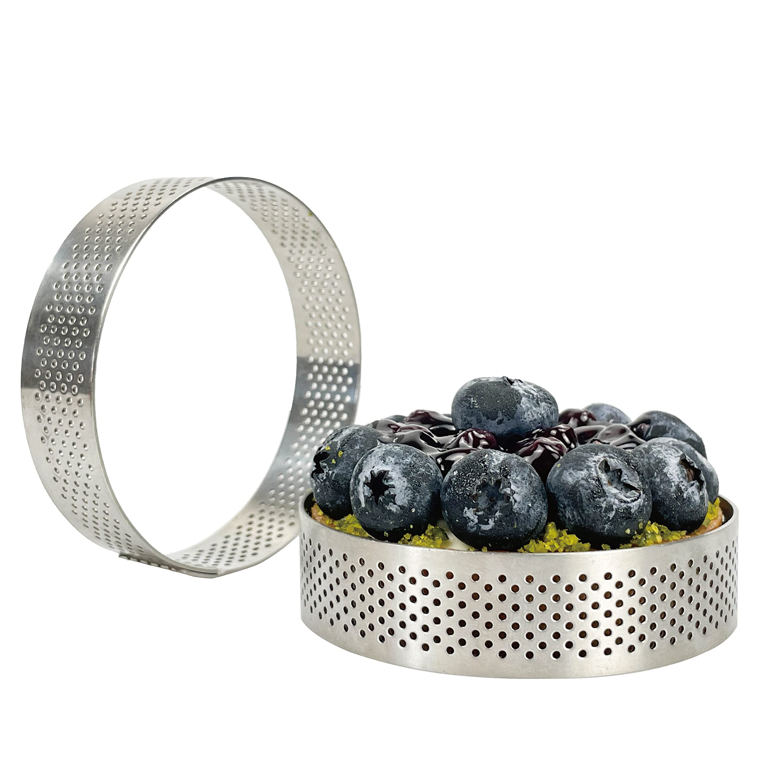 Uyauld 4 Pieces Perforated Tart Ring, 8Cm High Grade Stainless Steel Heat-Resistant Cake Dessert Ring, 3.15 Inch Pastry Mold Rou