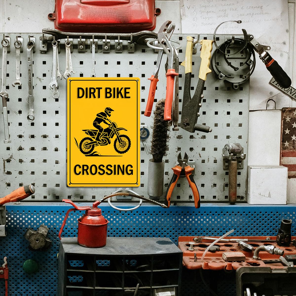 Dirt Bike Crossing Tin Sign - Motocross Garage Wall Decor, Dirt Bike Gifts for Men, Boys, and Enthusiasts, Man Cave Accessories,