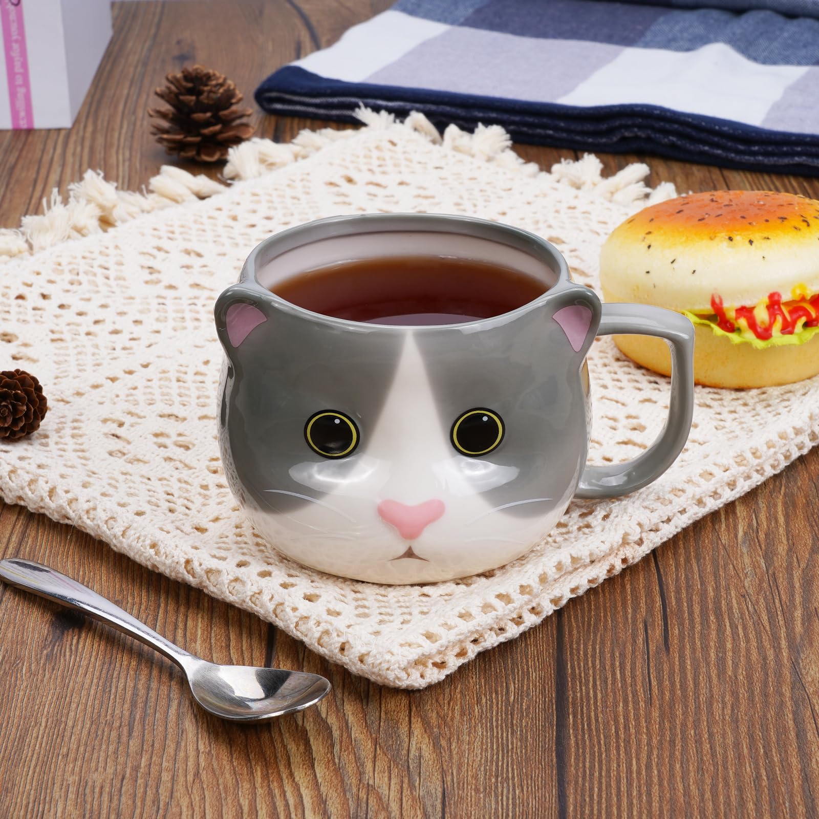 ToCooTo Cat Mug 14 oz Cute Ceramic Coffee Mug 3D Porcelain Tea Mug for Women Kawaii Cup Cat Gifts for Cat Lovers Christmas Gifts