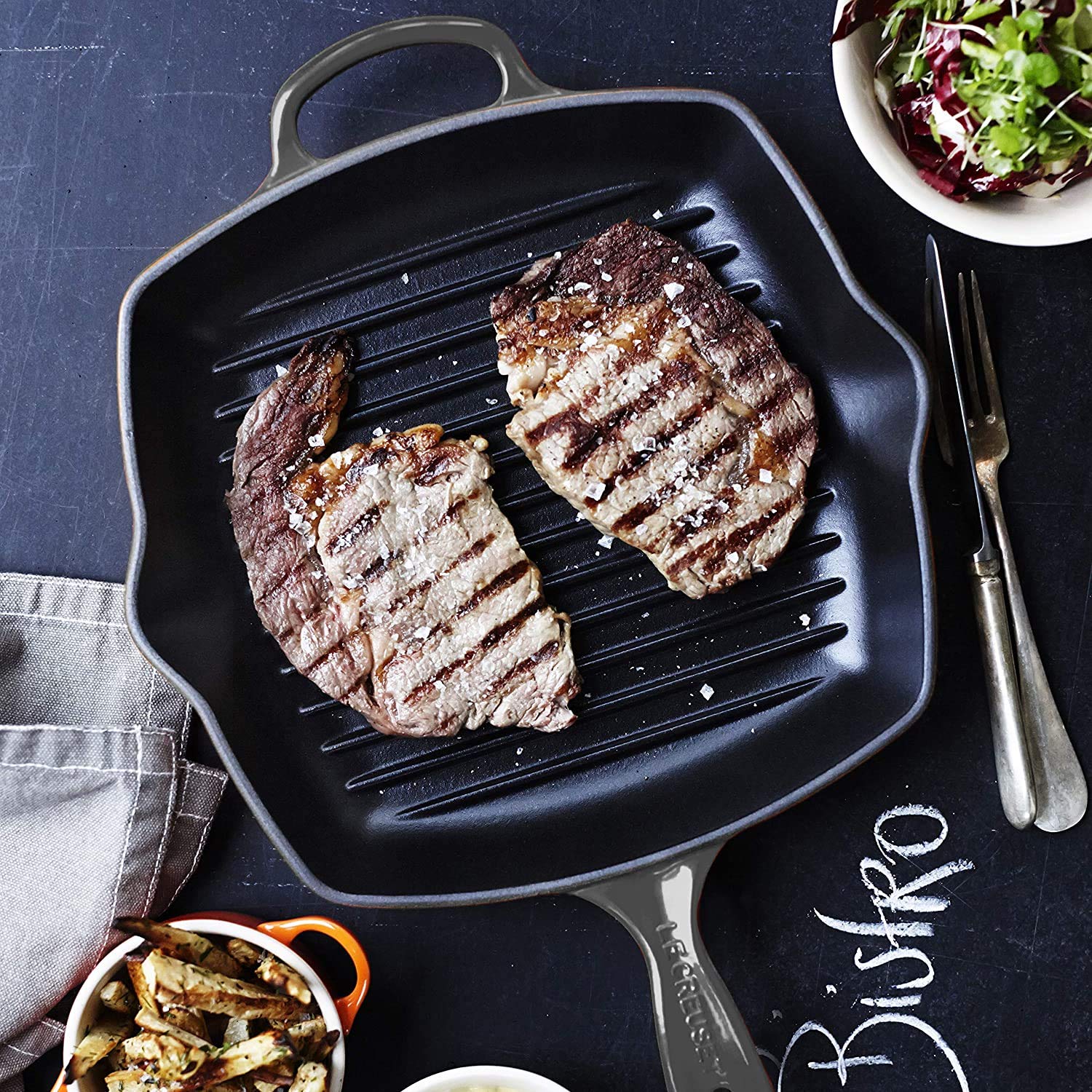 Le Creuset Enameled Cast Iron Signature Square Skillet Grill, 10.25, Oyster