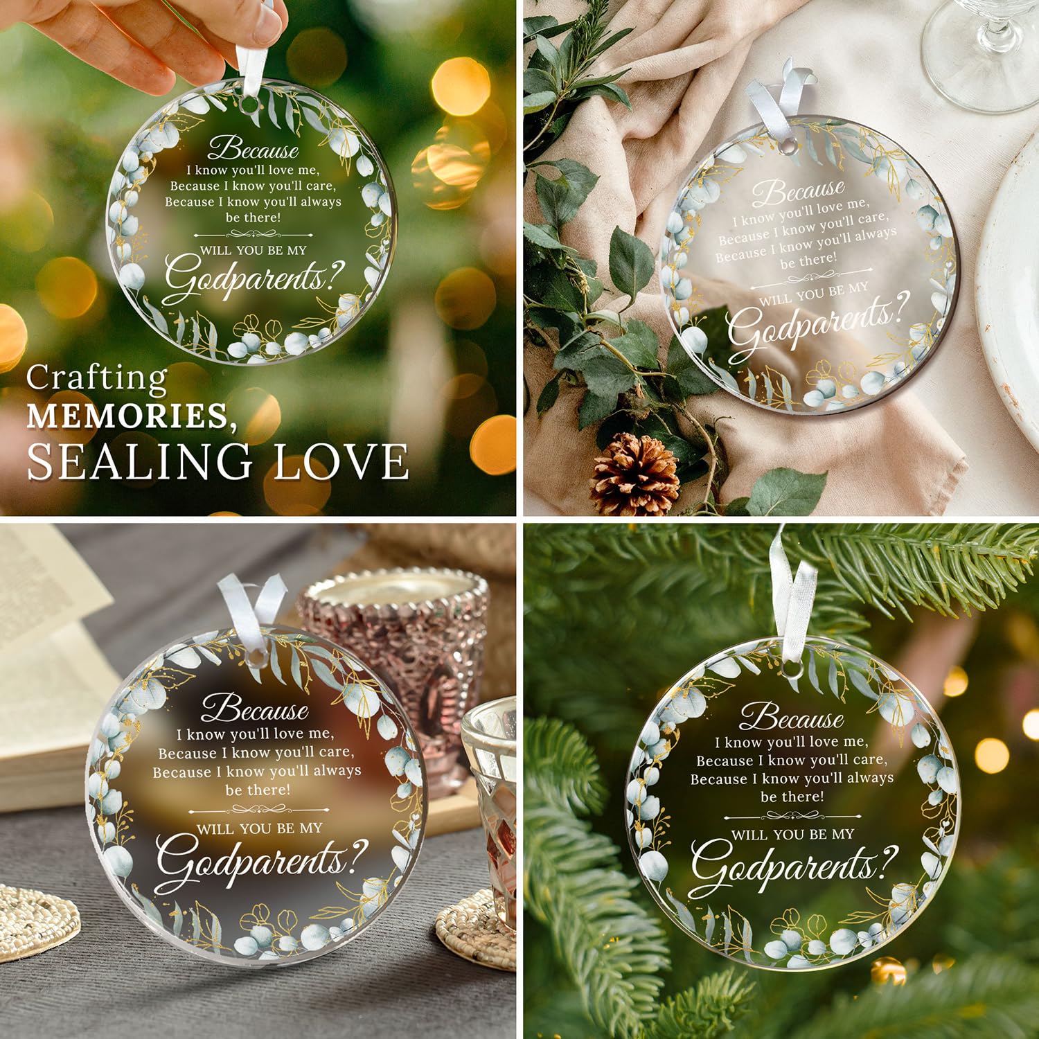 HEXMOZ Godparents Proposal Gift - Will You Be My Godparents Ornament - Godparent Gifts for Baptism, Catholic Godparent Ornament,