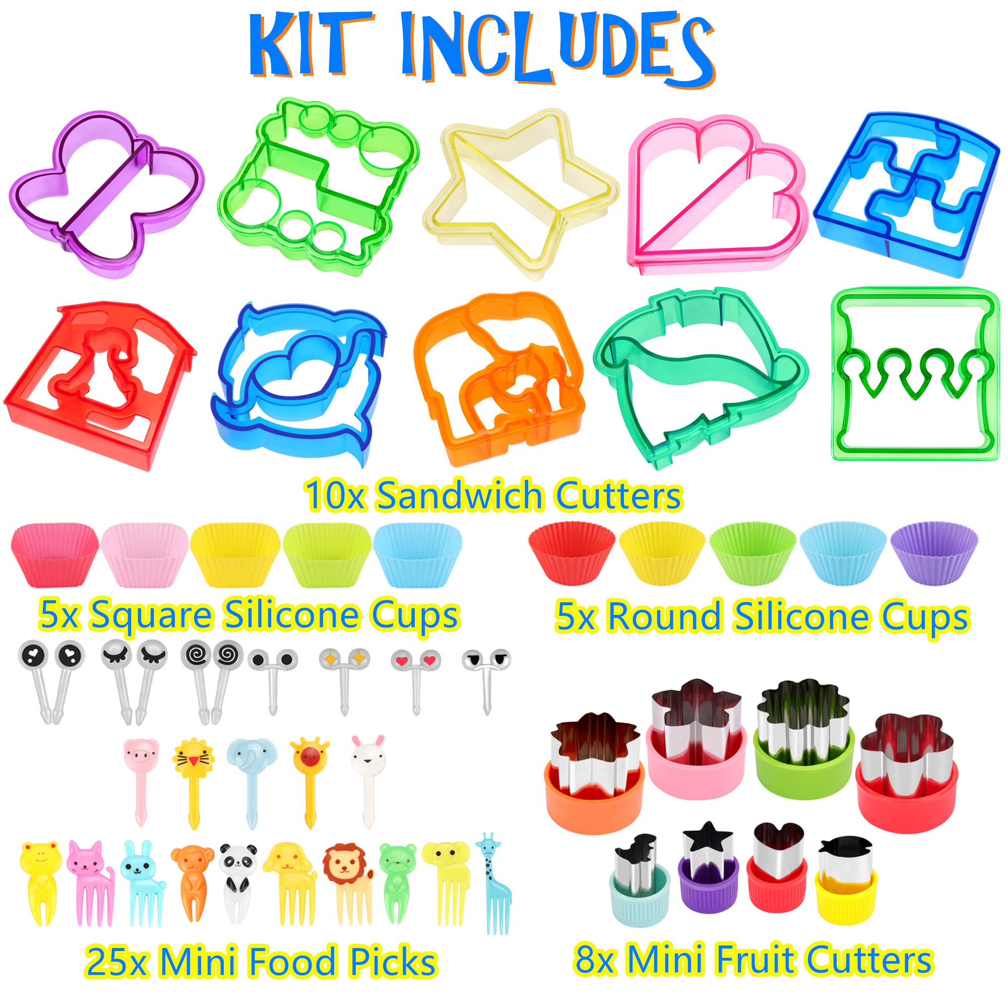 Fungyand Sandwich Cutter Set, All In One Bento Box Complete Supplies And Accessories Kit Includes Sandwich Bread Cutters, Fruit