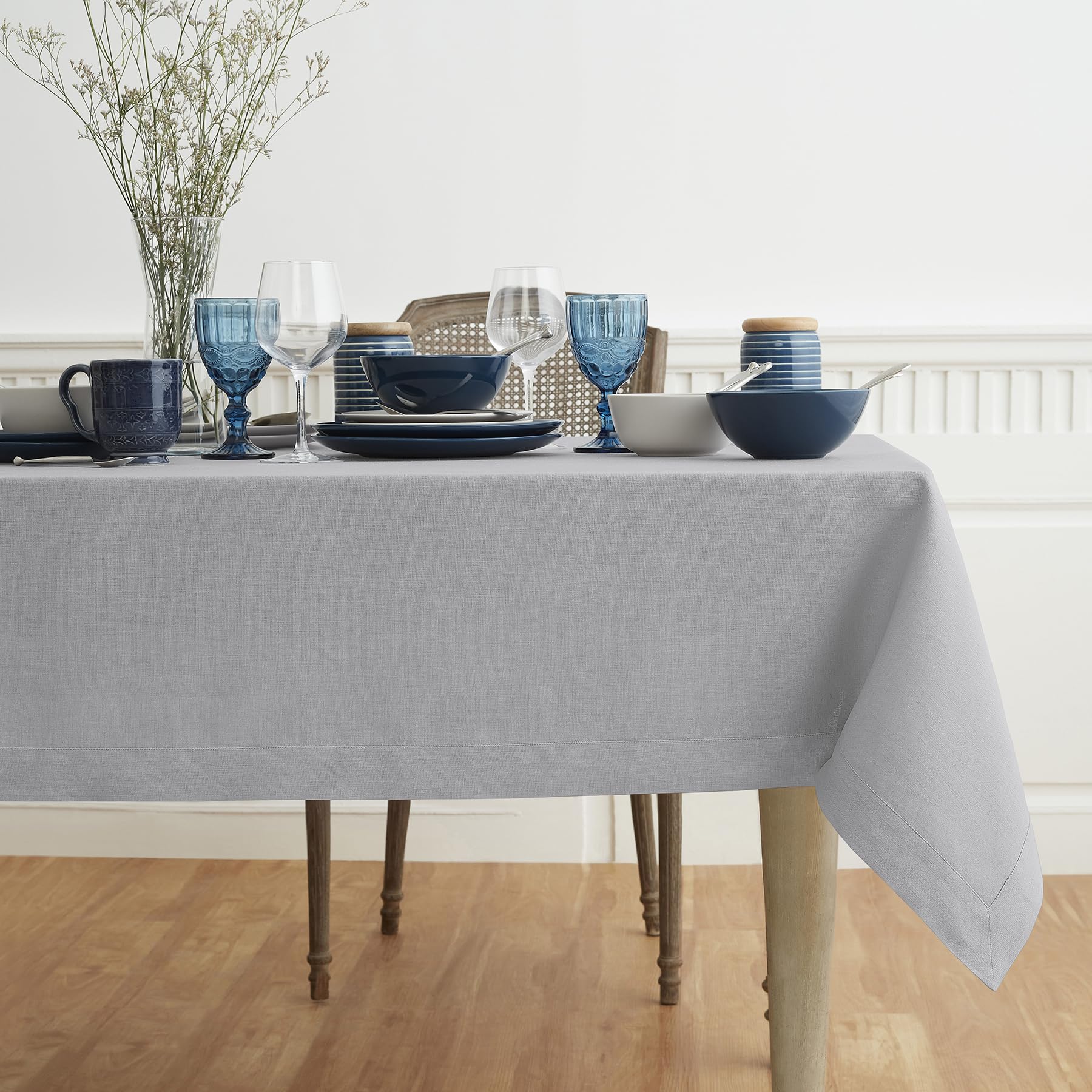 Solino Home Soft Grey Linen Tablecloth 72'' L X 54'' W Inch - Fete, 100% Pure Linen Table Cloth For Rectangle Tables - Machine W