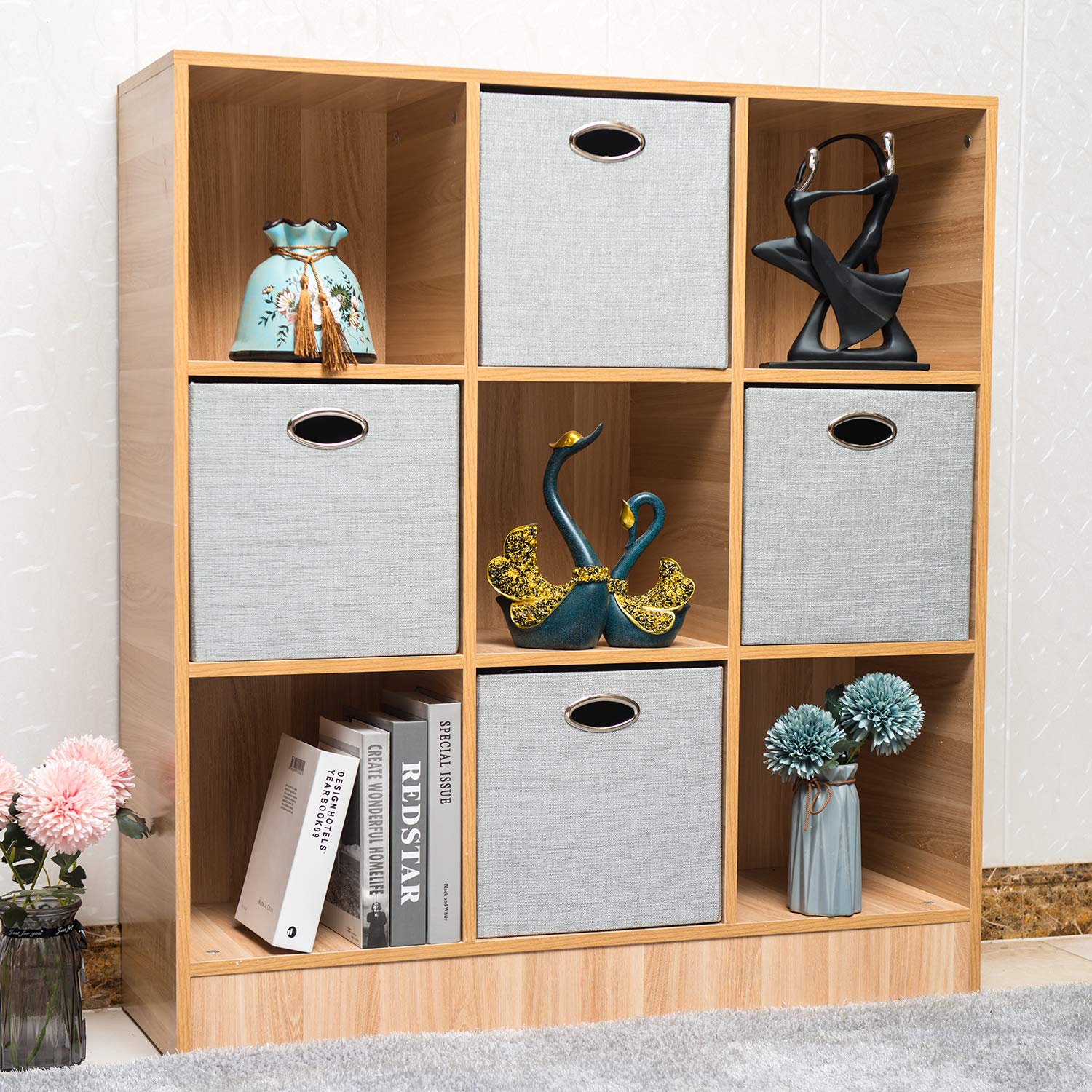 Posprica Storage Cubes, 12  12 Collapsible Storage Basket Bins,Heavy Duty Fabric Containers, 4Pcs, Sliver Grey