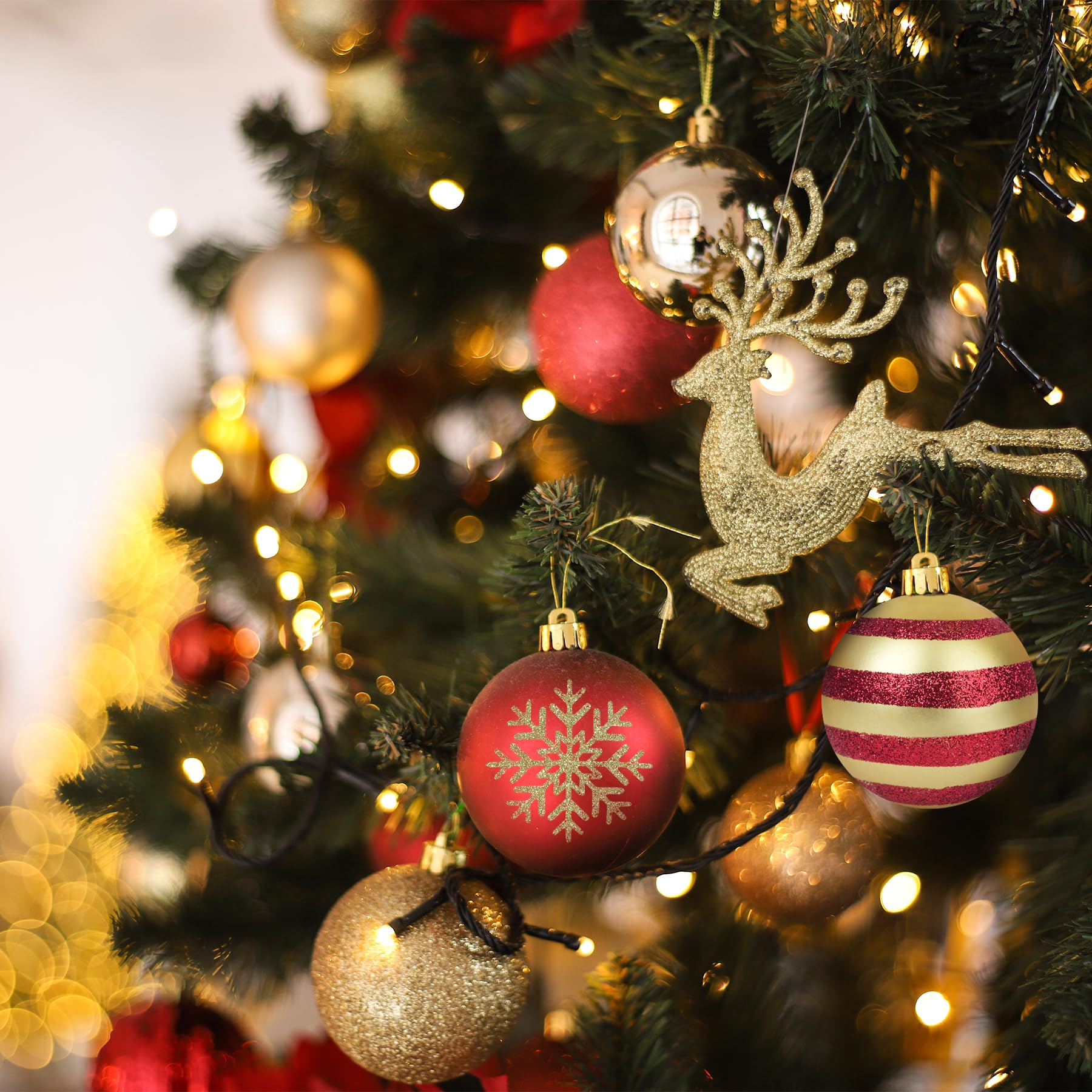 50pcs Christmas Balls 4cm / 1.6 Christmas Tree Hanging Ornaments Xmas Ball Decoration for Xmas Tree Wreath Garland, Red and Gold