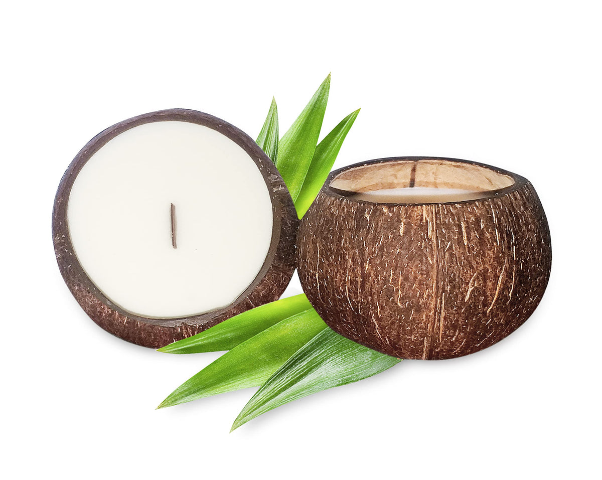 Coconut Bowl Candle - 14oz Premium Soy - Wood Wicked Coconut Scented Candle - Natural Coconut Shell - Eco Friendly - Ideal for H