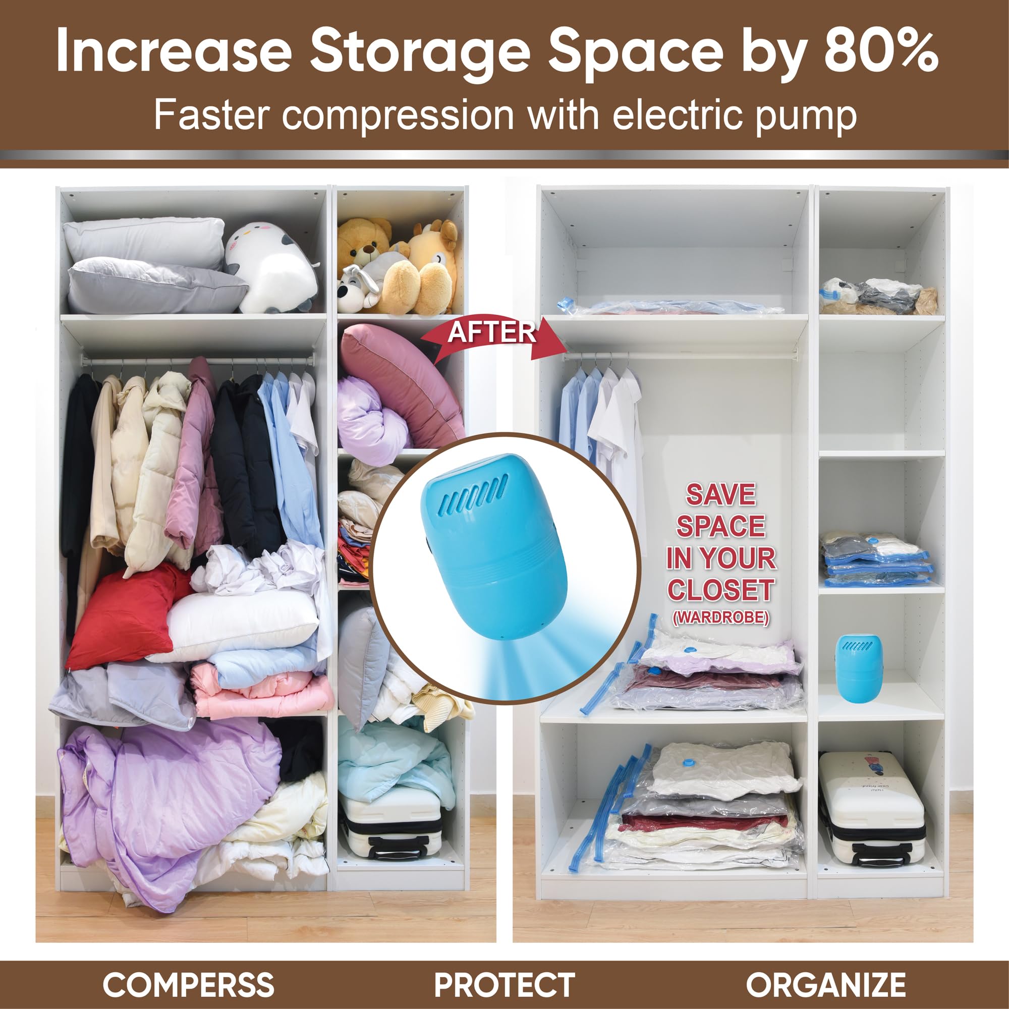 Matteasy Vacuum Storage Bags With Electric Pump, 20 Pack (3 Jumbo/3 Large/7 Medium/7 Small), Space Saver Bags With Pump, Storage