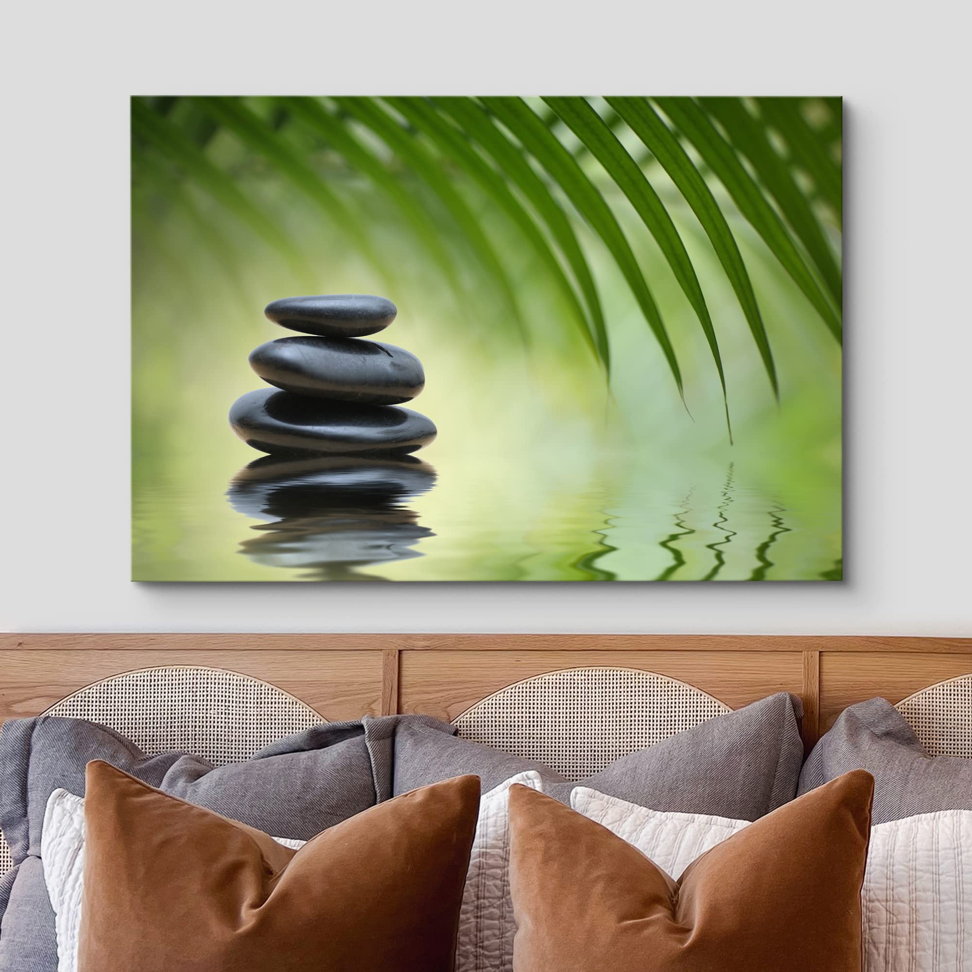 Wall26 Canvas Print Wall Art Black Rocks On Seren Green Tropical Lake Floral Nature Photography Realism Bohemian Scenic Relax/Ca