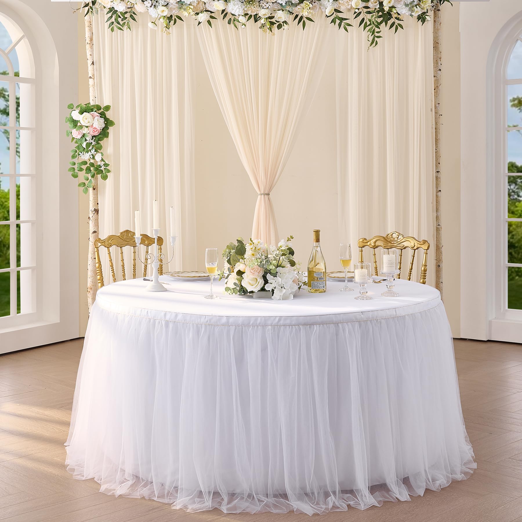 Suppromo 9Ft White Table Skirt Tulle Tutu Table Skirt For Rectangle Tables White Ruffle Table Cloth For Wedding Bridal Shower Ba