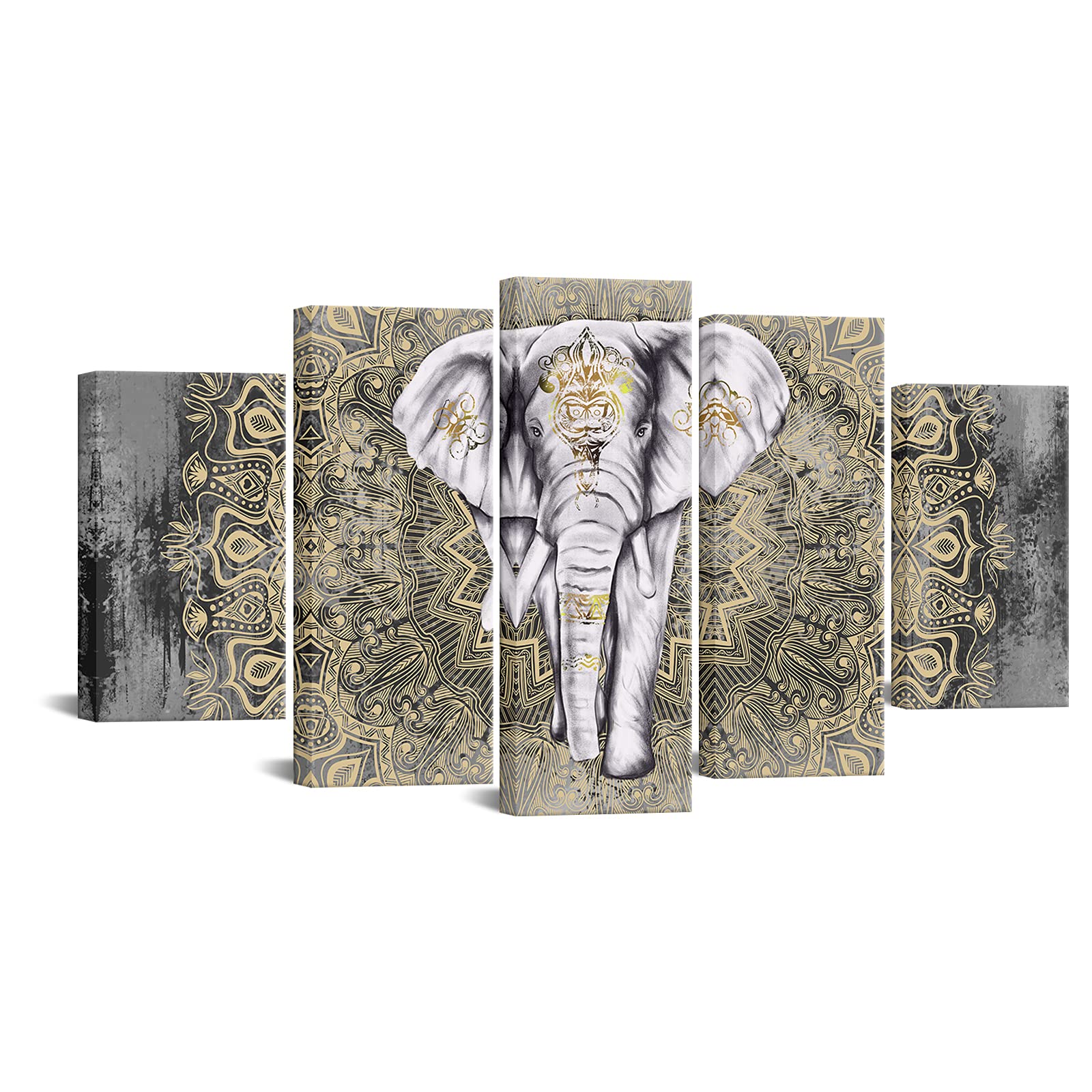 Fushvre Elephant Painting Canvas Wall Art Large Tribal Indian Elephant With Boho Elephant Picture Print For Living Room Wall Dec