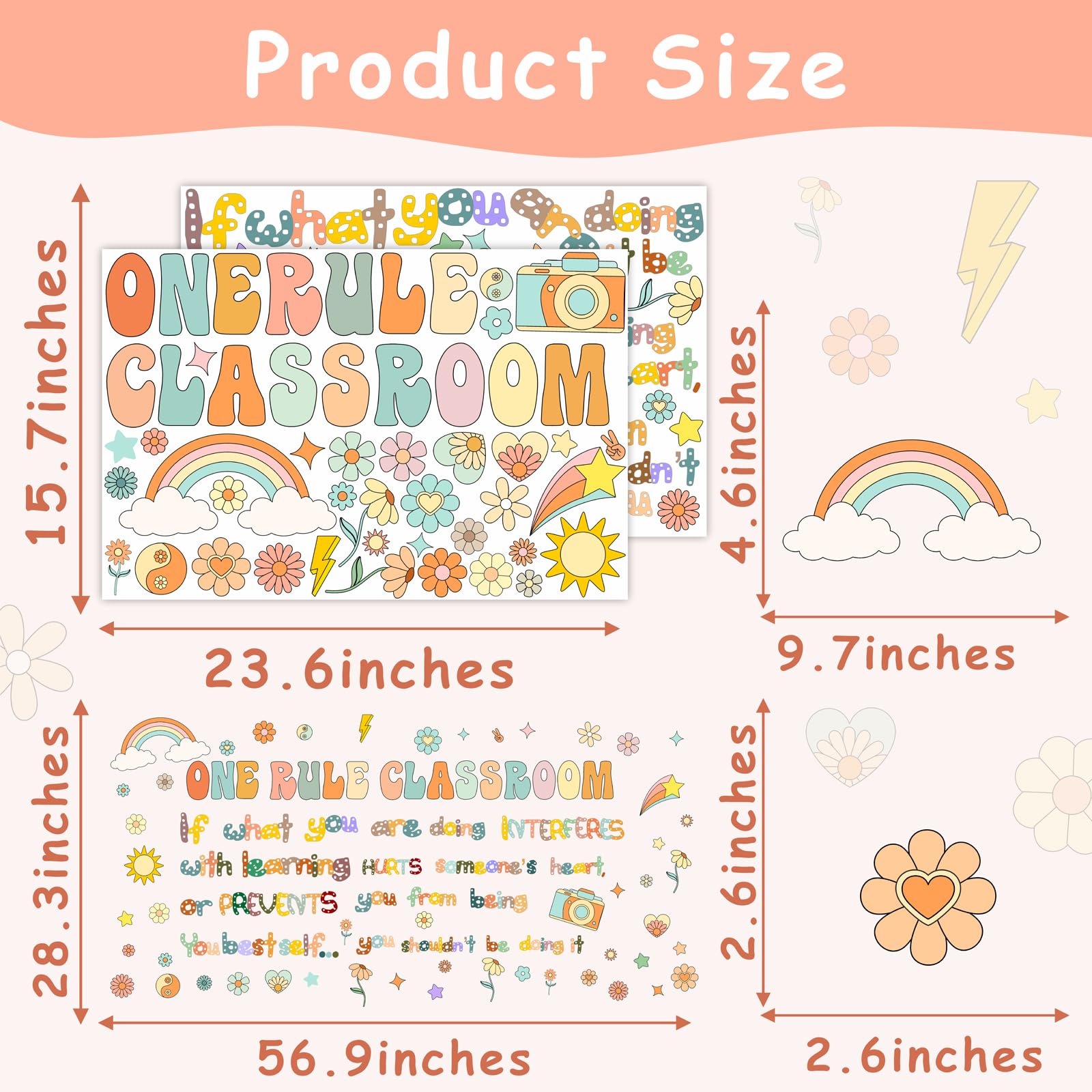 Classroom Wall Decals Colorful Inspirational Wall Decal Rainbow Flower Wall Sticker Peel And Stick For Nursery Playroom Preschoo