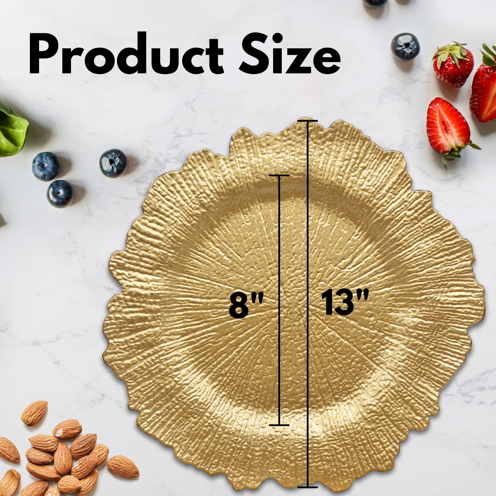 Dacakews Gold Reef Charger Plates 10Pcs, 13Inch Plastic Floral Charger Plates Wedding For Dinner,Wedding,Party,Event,Decoration(