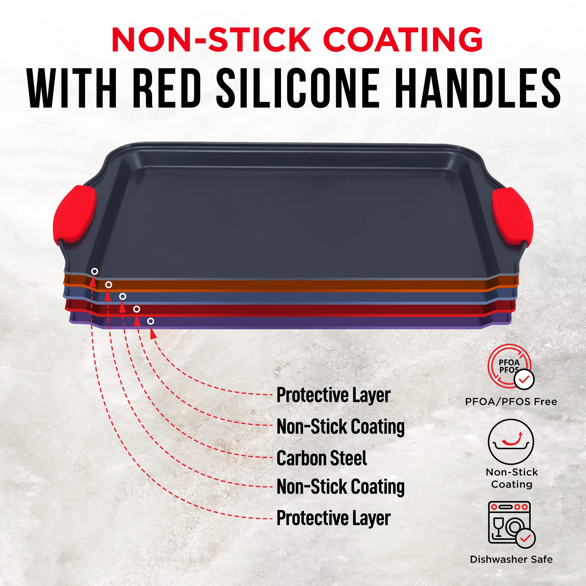 Bakken Cookie Sheets For Baking Nonstick Set - 3-Piece Stackable Carbon Steel Baking Sheet Pans Set With Silicone Handles, Non T