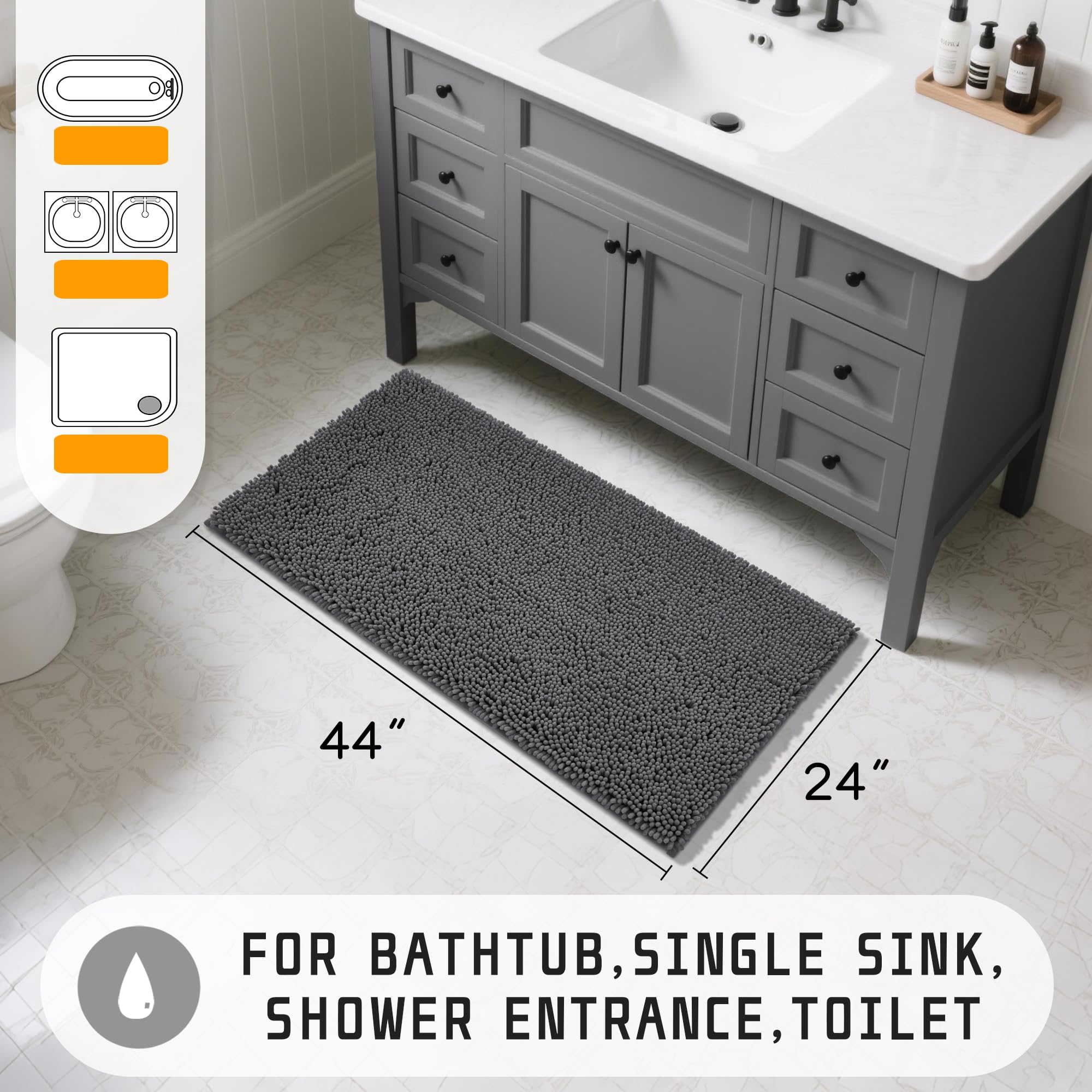 Yimobra Bathroom Rugs, Extra Soft Chenille Bath Rugs, Non-Slip, Water Absorbent And Thickdurable Floor Mat With Machine Washable