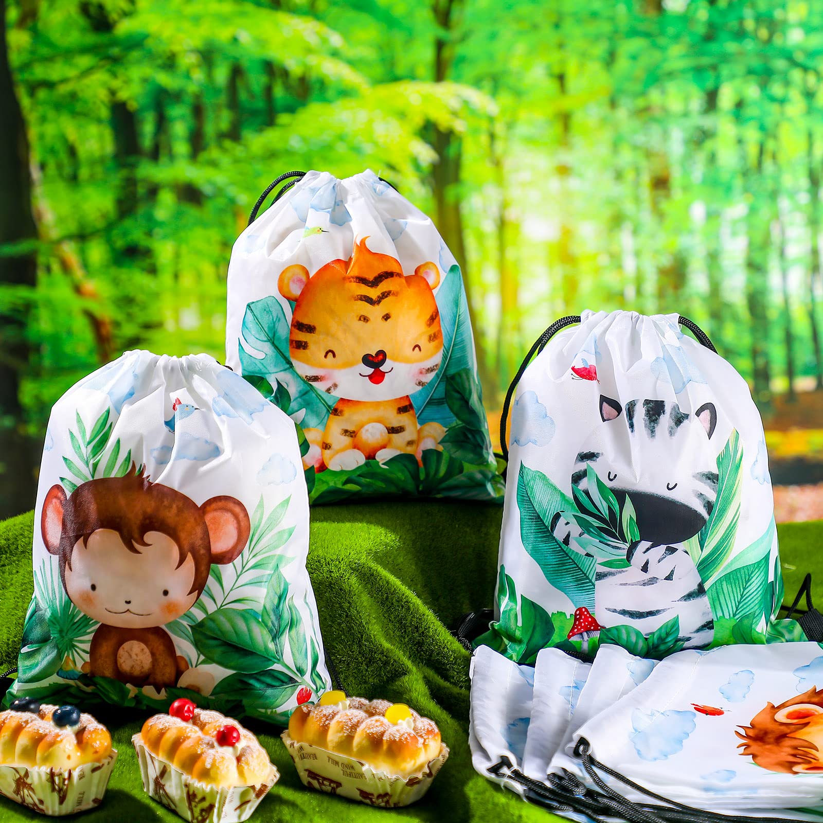 24 Pcs Safari Goodie Bags Safari Party Favor Drawstring Bags Safari Baby Shower Decorations Jungle Party Gift Bags Safari Birthd