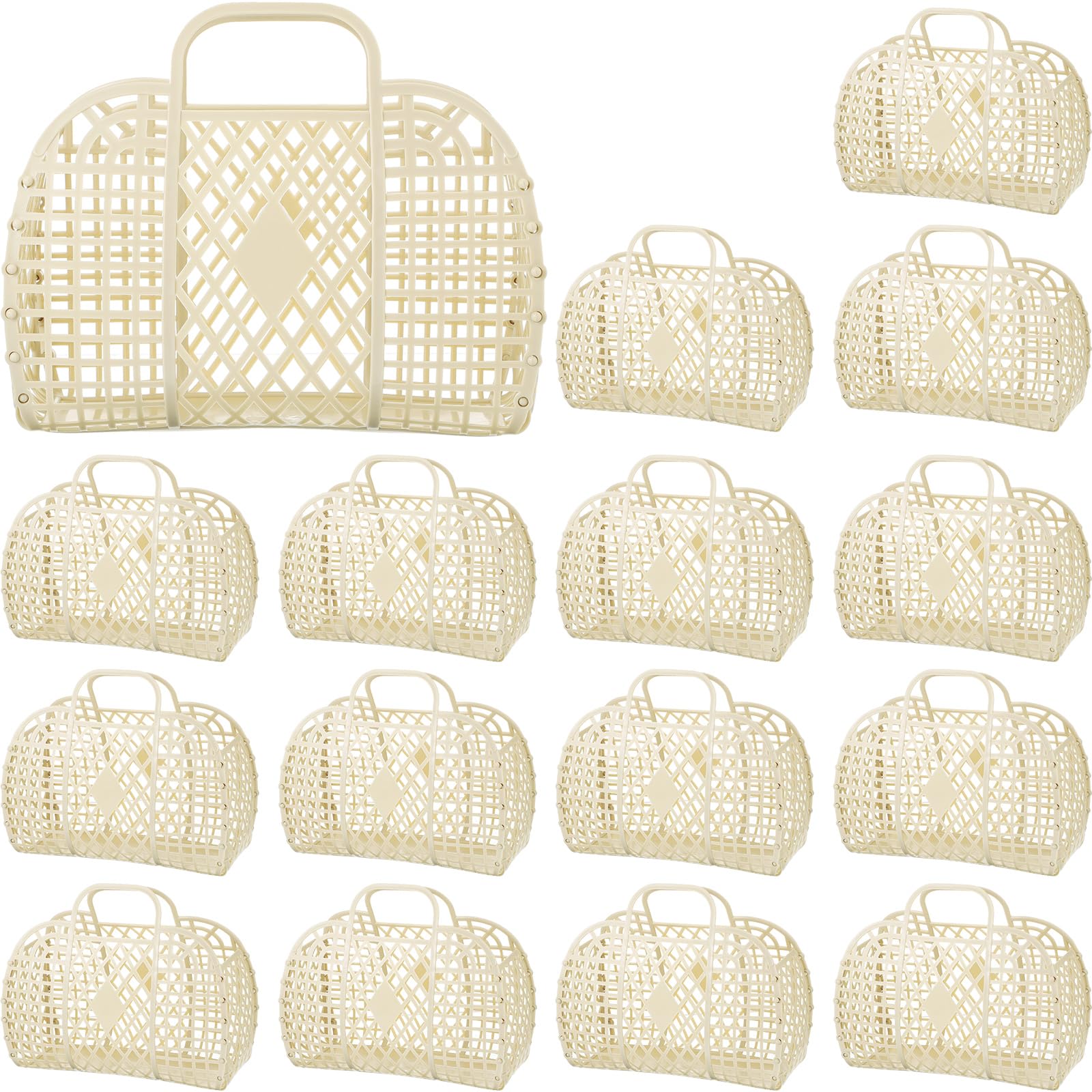 Hsei 16 Pcs Girls Jelly Purse Jelly Bags Basket Reusable Jelly Beach Bag Plastic Beach Tote Gift Basket For Kid Girl (Beige)