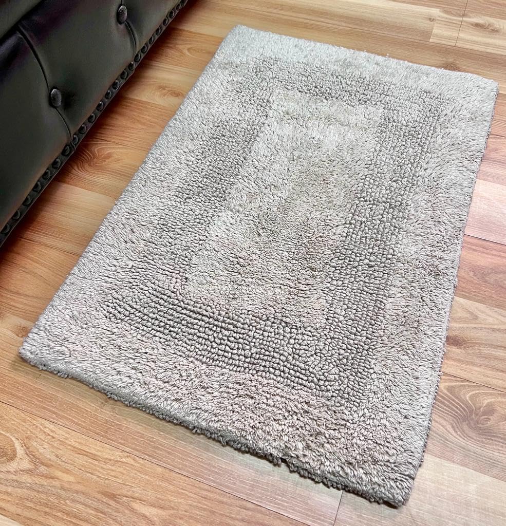 Kema Soft 100% Cotton Linen Bath Mat 17''X24'' - Regular Use Rectangular Spa Mat Rug Plush Water Absorbent, Decorative Border Fo