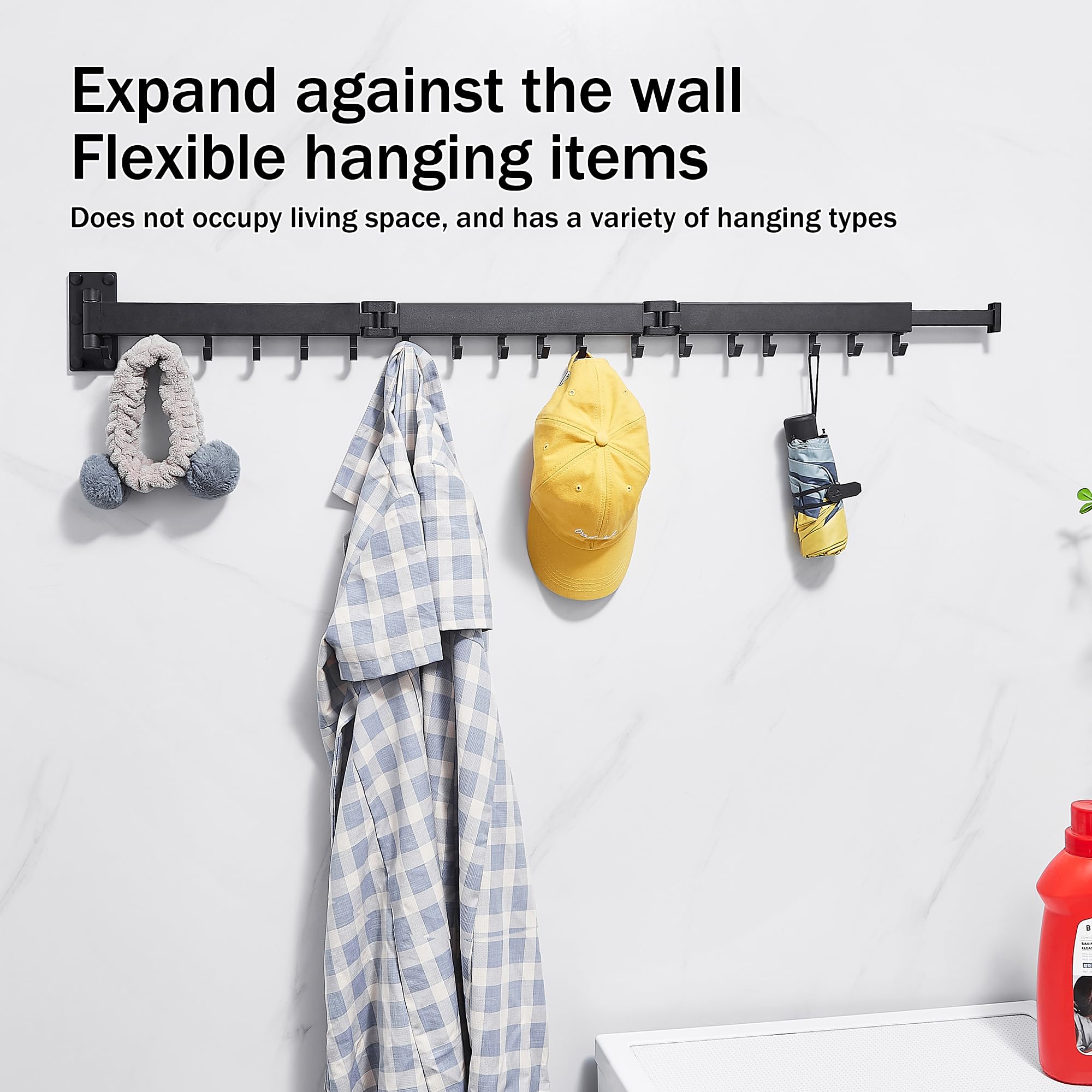 Wall Mounted Clothes Drying Rack  Space Saver Laundry Clothes Rack Retractable Dryer  Collapsible(3-Pole)  Black  Sandy Coating 3z-b01
