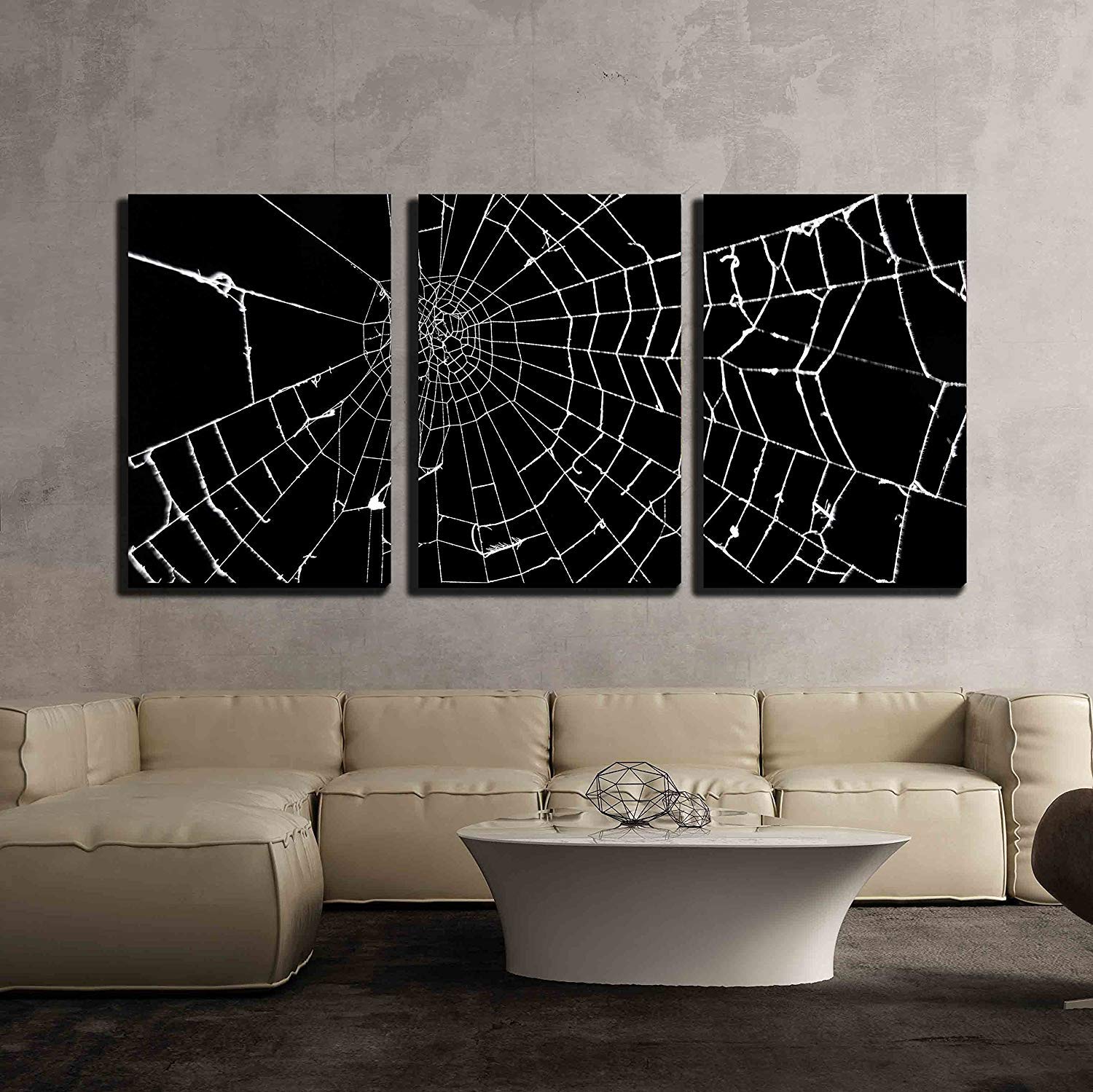 Wall26 - 3 Piece Canvas Wall Art - Spider Web On Black Background - Modern Home Art Stretched And Framed Ready To Hang - 16''X24