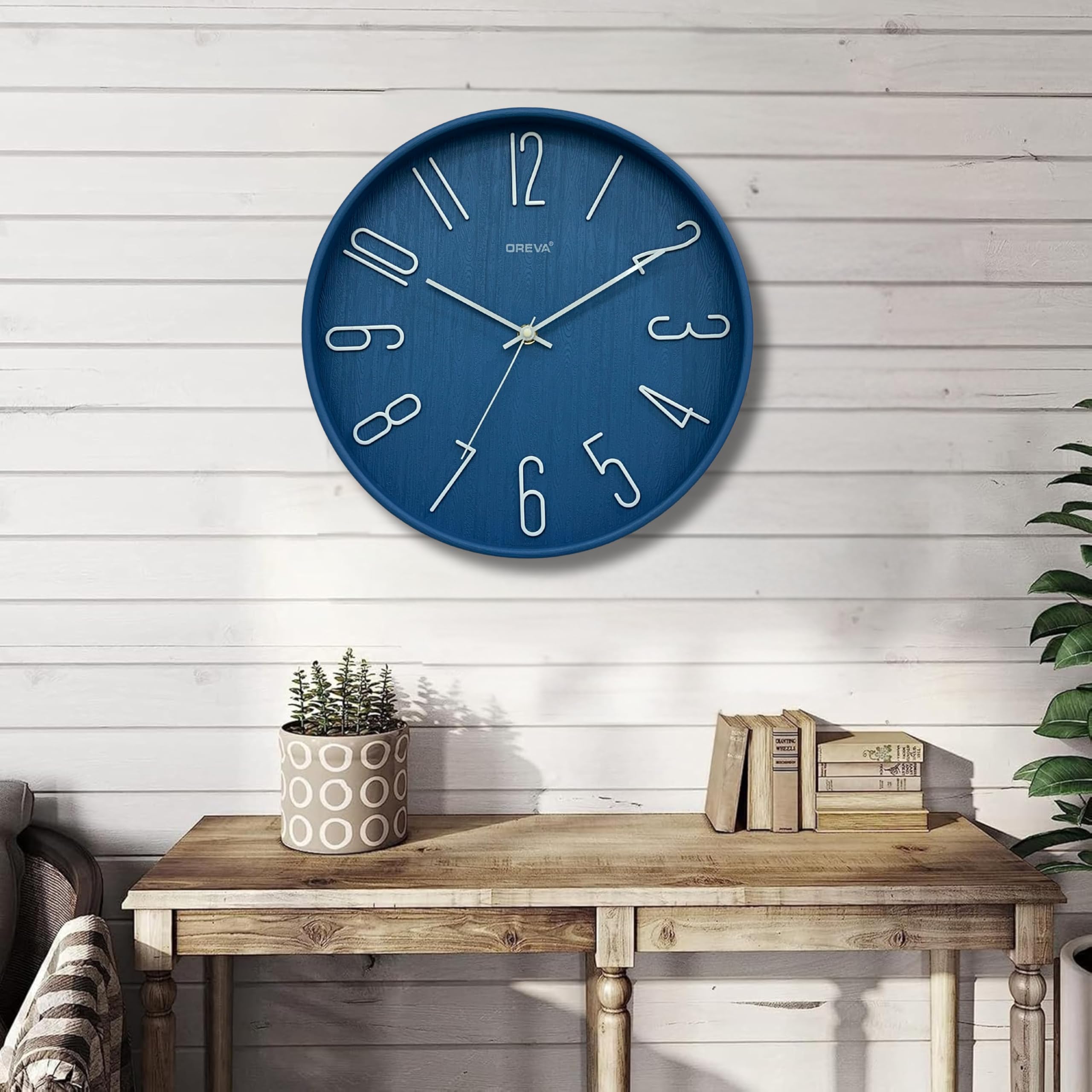 Oreva 12 Inch Round Fancy Embossed Number Dial Contemporary Stylish Quartz Clocks Modern Analog Silent Wall Clock For Living Roo