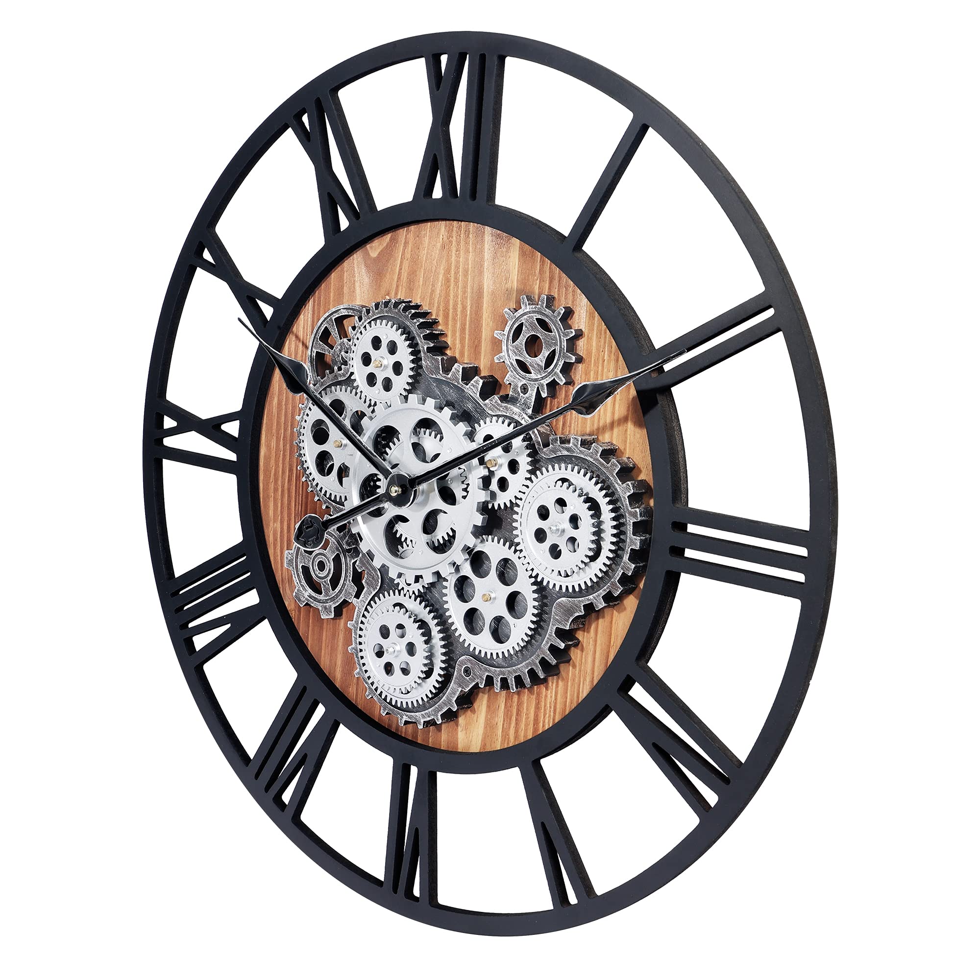 Lafocuse 23 Inch Wall clock with Moving gears Roman Numeral Wooden Large Moving gears Wall clock  Oversize Industrial Farmhouse Vintage Wall clock for Living Room Decor Office Home