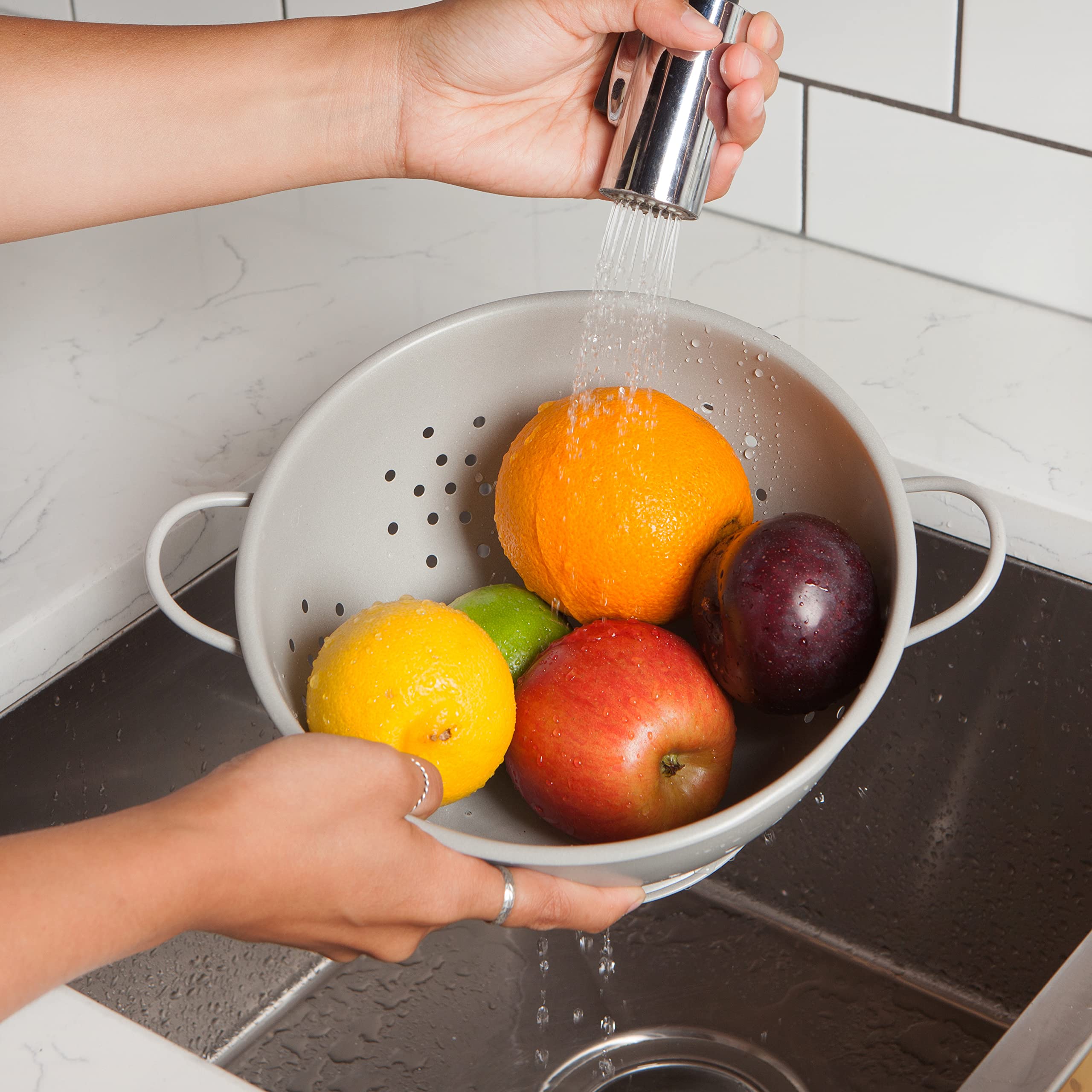 Now Designs Matte Coated Metal Colander Set Medium And Small, Set Of 2, Gray