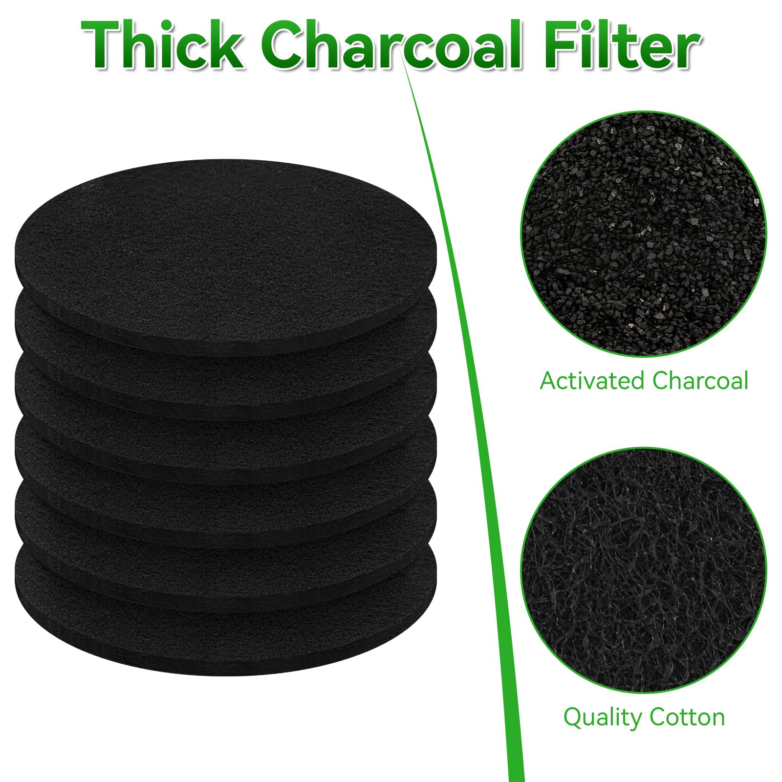 6 Pack Charcoal Filters For Compost Bucket, 6.7 Inch Compost Filters For Countertop Bin, Activated Carbon Replacement Filters Fo