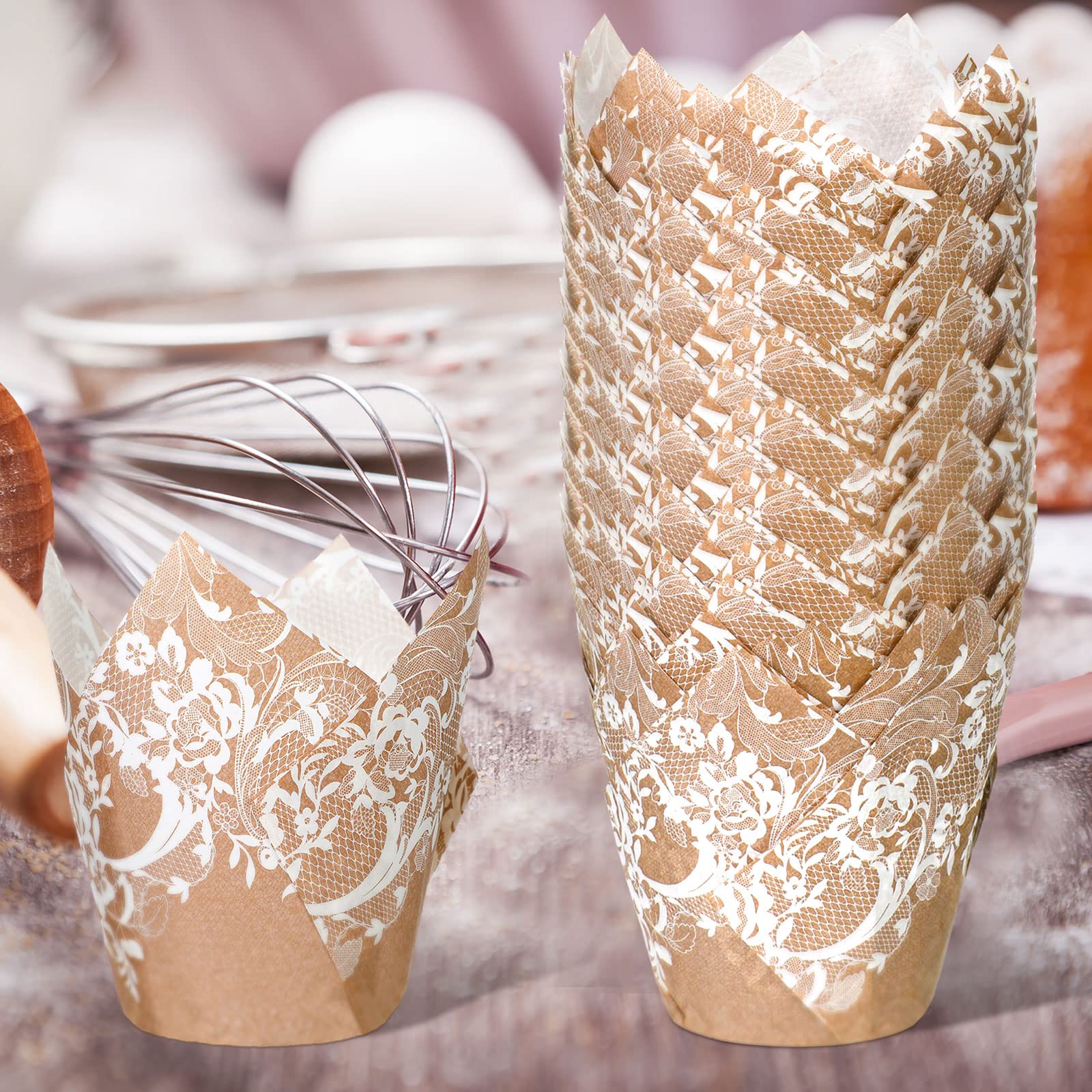 200 Pcs Wedding Tulip Cupcake Liners Bridal Shower Muffin Liners Baking Cups Greaseproof Paper Cupcake Wrappers Cups For Party W