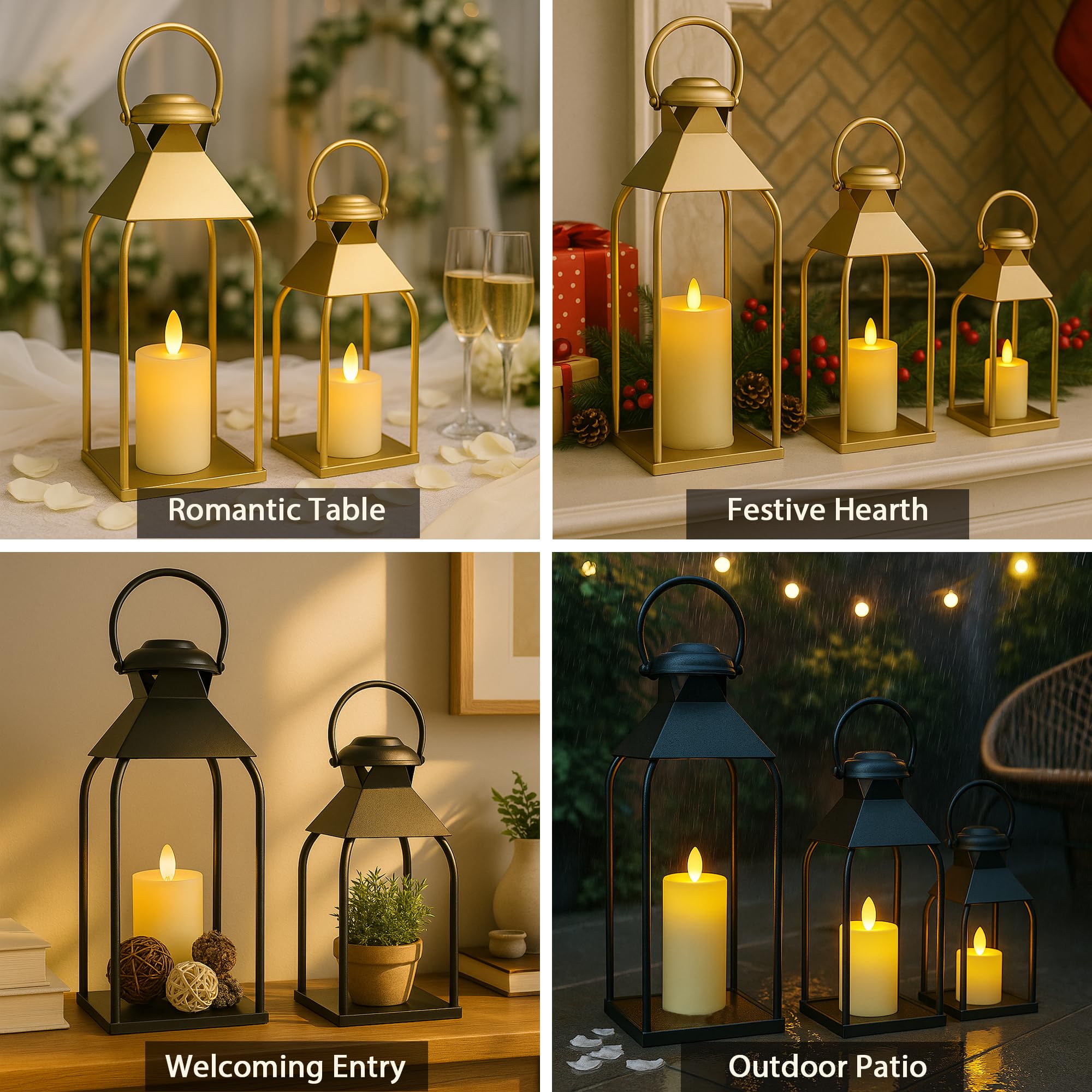Decorative Metal Lanterns Indoor Outdoor, Candle Holder for Porch, Patio, Fireplace, Floor, Wedding, Christmas, Fall, Holiday, F