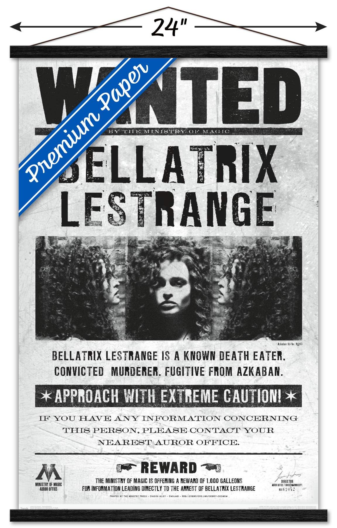 Trends International Harry Potter Bellatrix Wanted Poster 22.375" x 34" Premium Print with Black Hanger Bundle