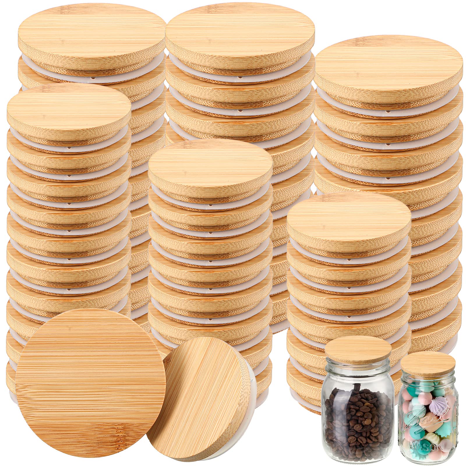 40 Pieces Bamboo Mason Jar Lids Storage Canning Jar Lids 20 Pcs Regular Mouth 20 Pcs Wide Mouth Wooden Mason Jar Lids Reusable B