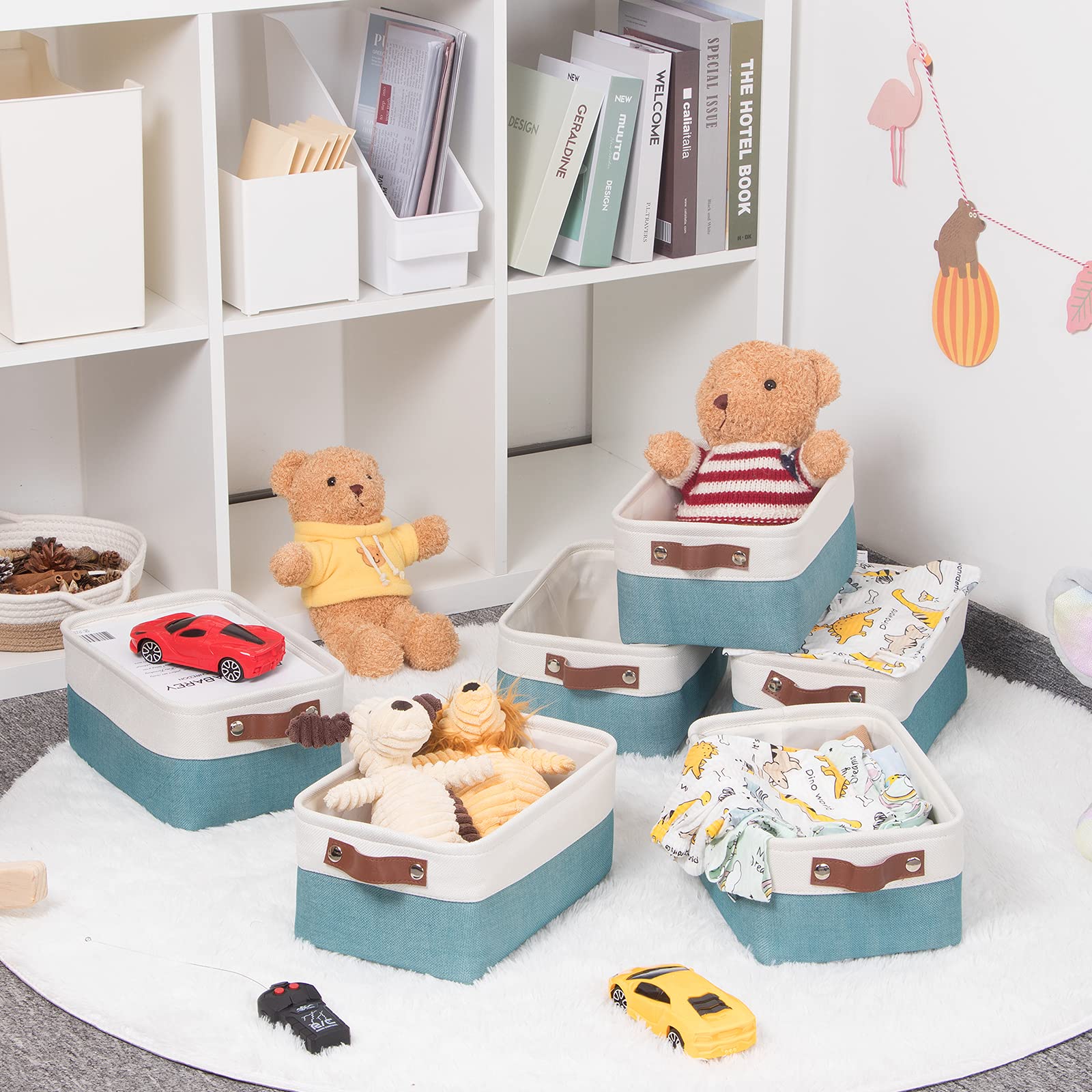 Hnzige Storage Baskets Bins Set, (6 Pack) Small Fabric Baskets For Shelves, Baskets For Gifts Empty With Handles For Organizing