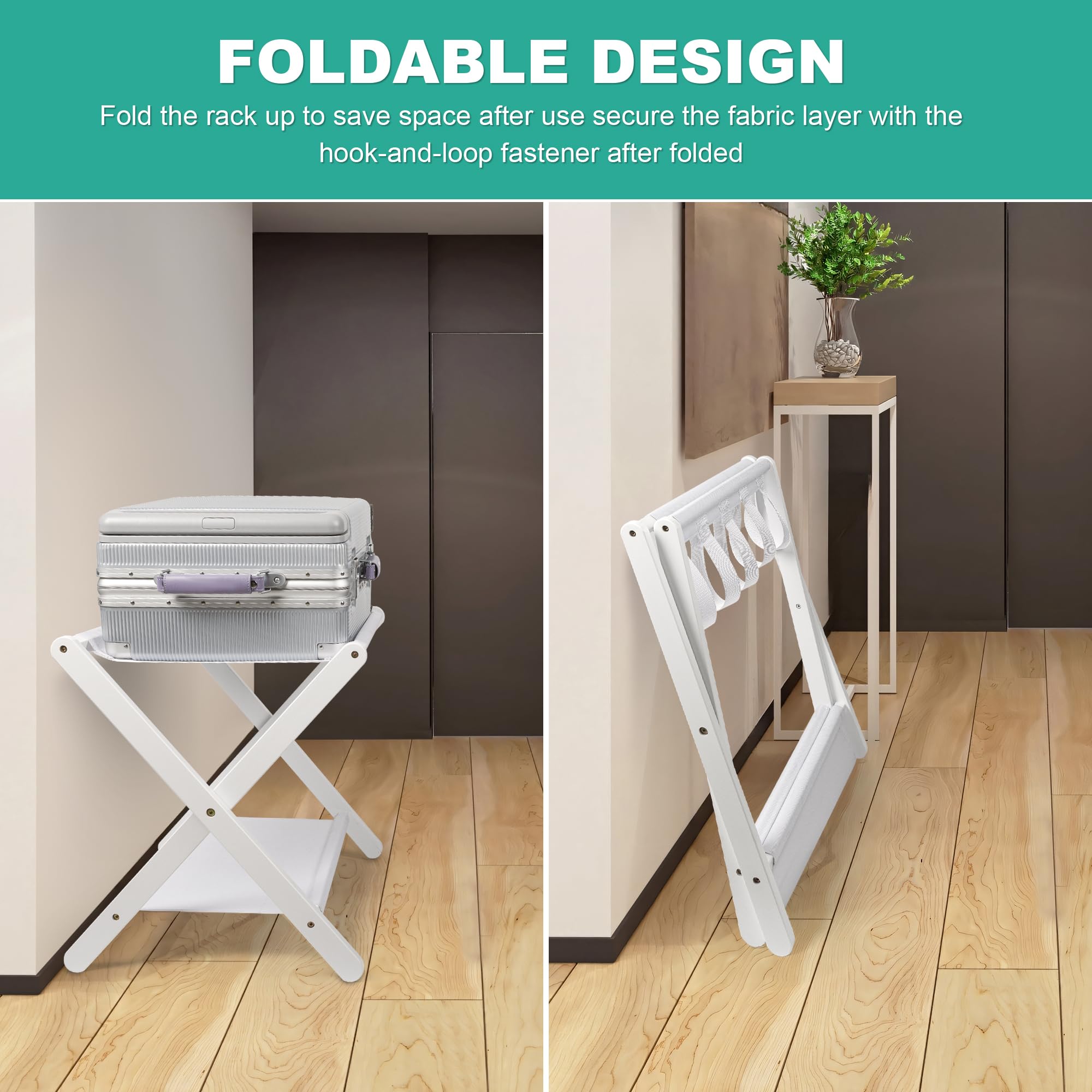 Vasmia Luggage Rack, Folding Suitcase Stand With Storage Shelf Set Of 2, Bamboo Luggage Stand For Guest Room,Bedroon And Hotel,H